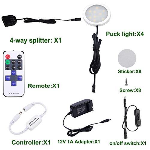 AIBOO AIBOO LED Under Cabinet Lighting Kit 4 Packs of 12V Puck Lights with RF Dimmable Wireless RF Remote Control for Kitchen Counter Accent Lighting(Daylight White)
