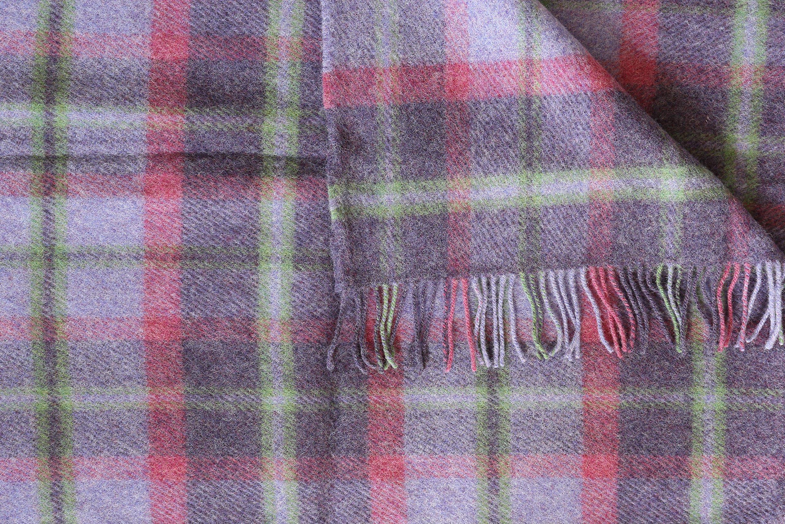 Biddy Murphy Genuine Irish, 100% Wool Throw & Toss Blanket, Traditional Plaid Print, Soft Warm Heirloom Quality Lambswool, Imported from Ireland, 54\" x 72\" Inches, Purple