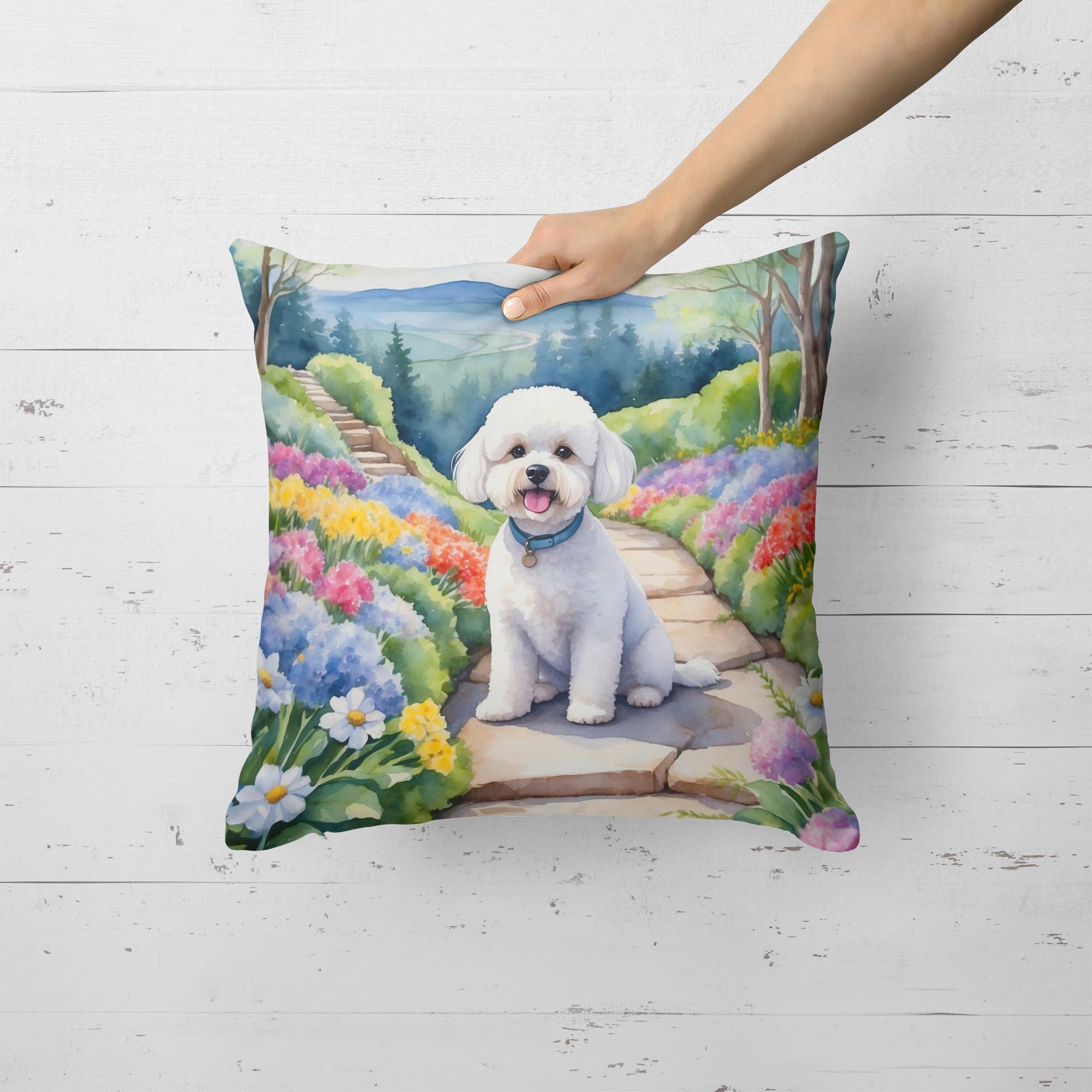 Caroline's Treasures Caroline's Treasures Spring Path Throw Pillow, 18Hx18W, Bichon Frise 6569