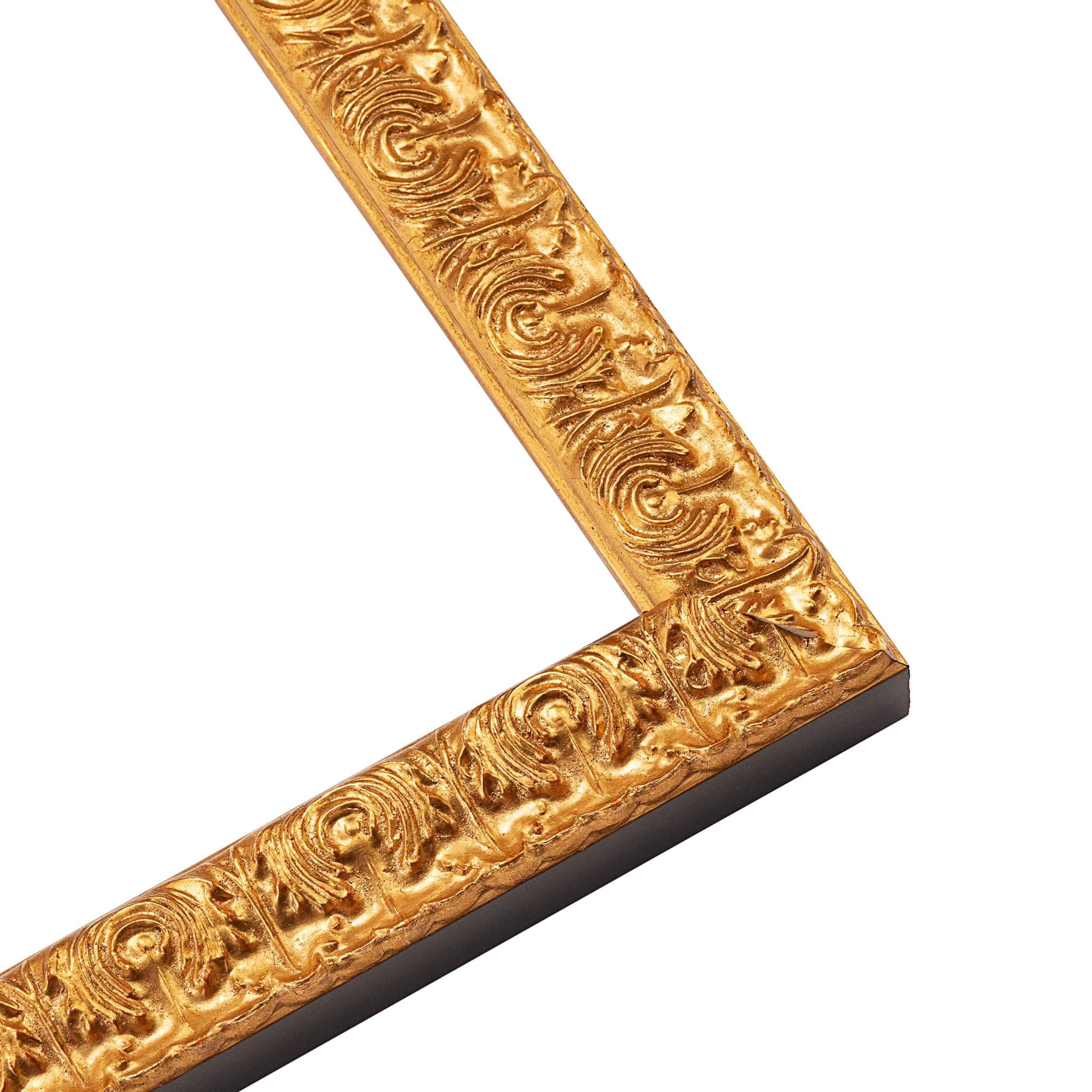 CustomPictureFrames.com 17x11 Frame Gold Real Wood Picture Frame Width 1 Inches | Interior Frame Depth 0.5 Inches | Edwina Farmhouse Photo Frame Complete with UV Acrylic, Foam Board Backing & Hanging Hardware