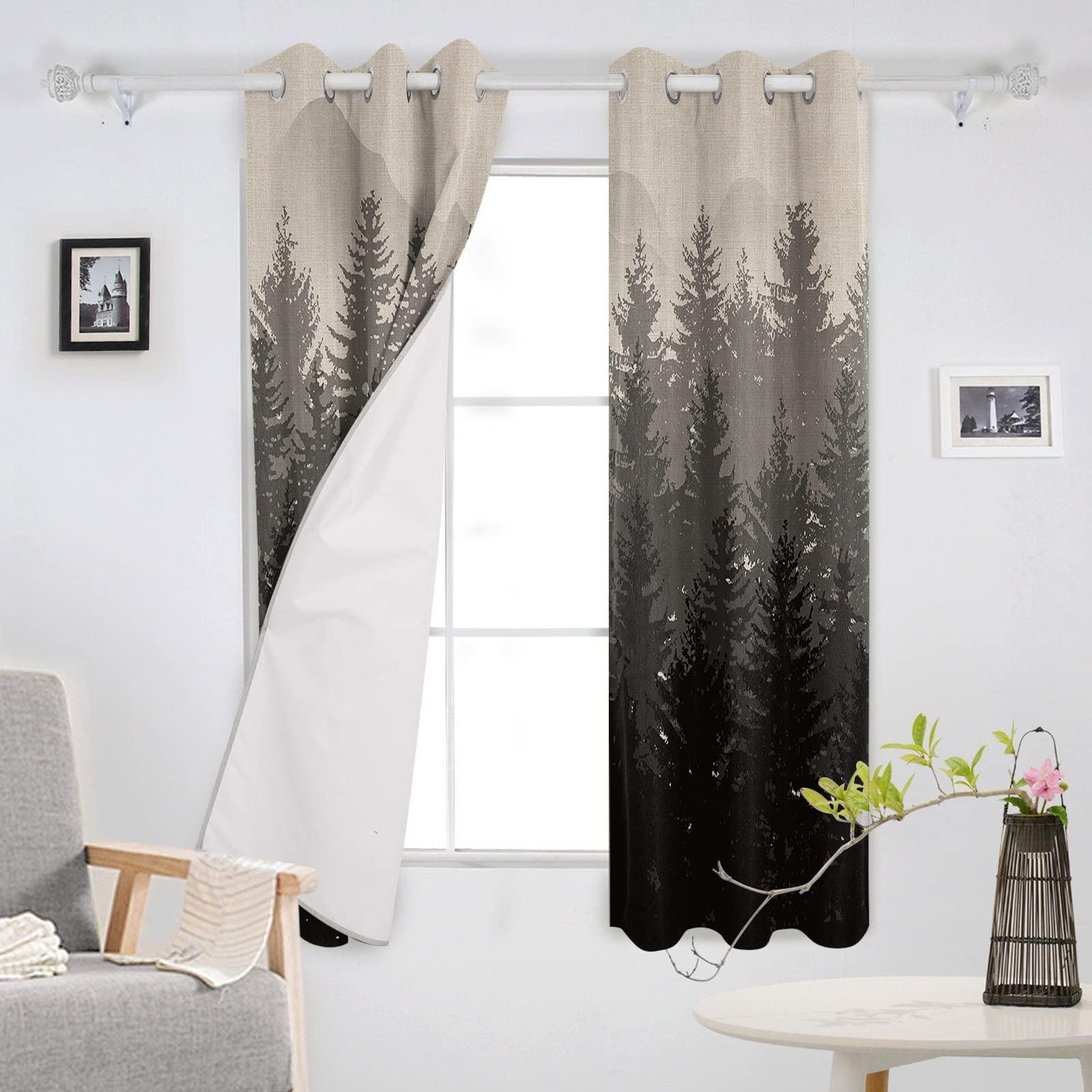 Tersuger Blackout Curtain Room Darkening Drapes, Misty Forest Window Treatment Curtains 84 inch Length for Living Room Decor,Grommet Thermal Insulated Bedroom Curtains 2 Panels