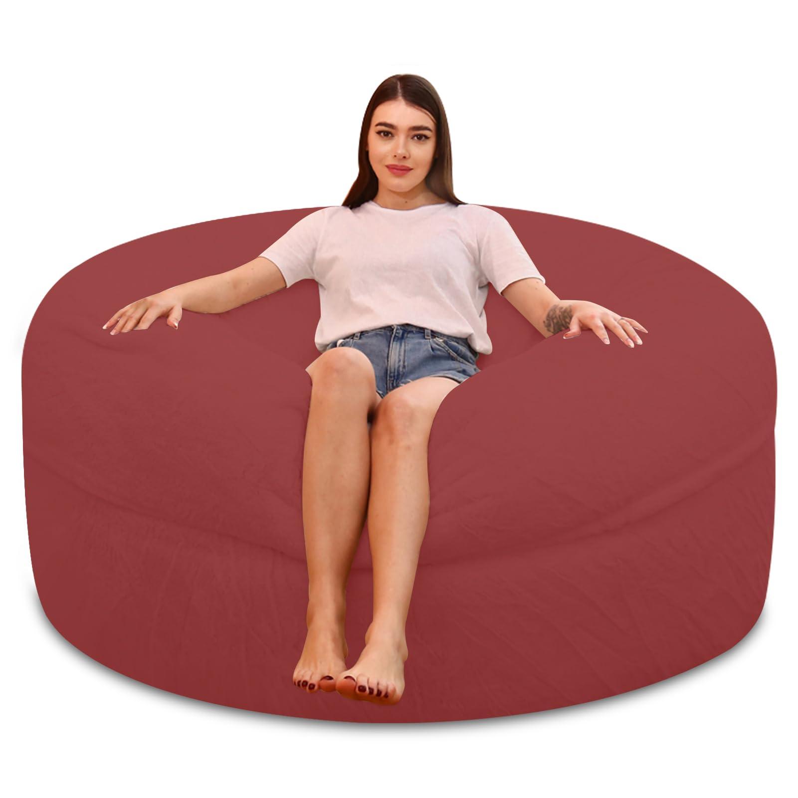 JZGYDD Bean Bag Chair with Filler, Giant Memory Foam Bean Bag Chair, Comfy Bean Bag Chair for Adults/Teens Round bean bag fluffy for Living Room Bedroom (wine red,7ft)