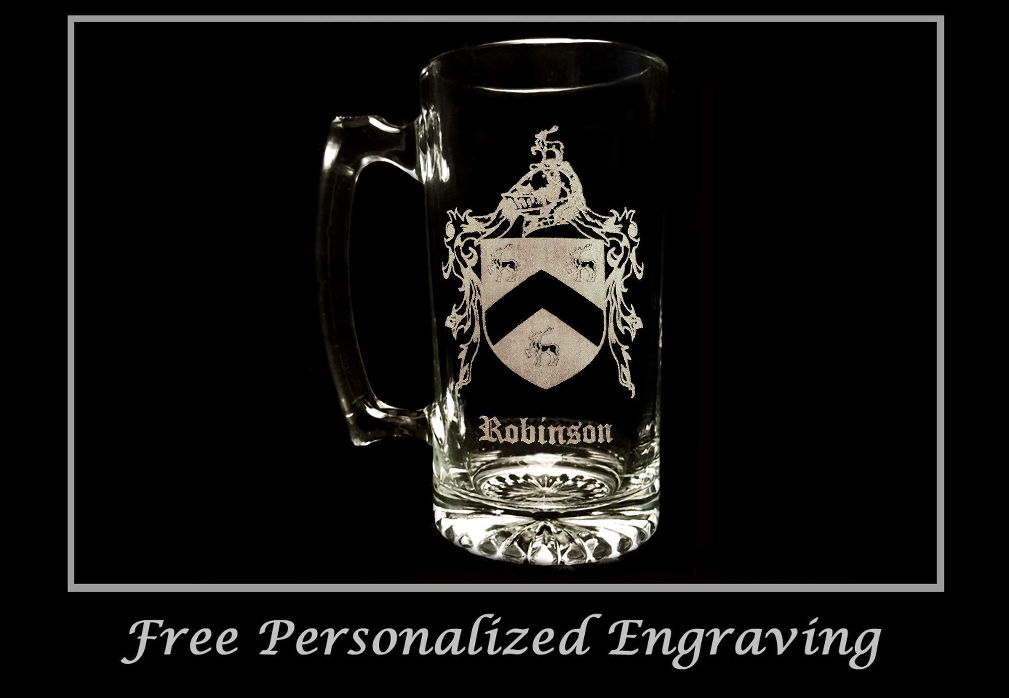 Generic Robinson English Family Coat of Arms 27oz Beer Stein Set of 4: Free Shipping & Personalized Engraving