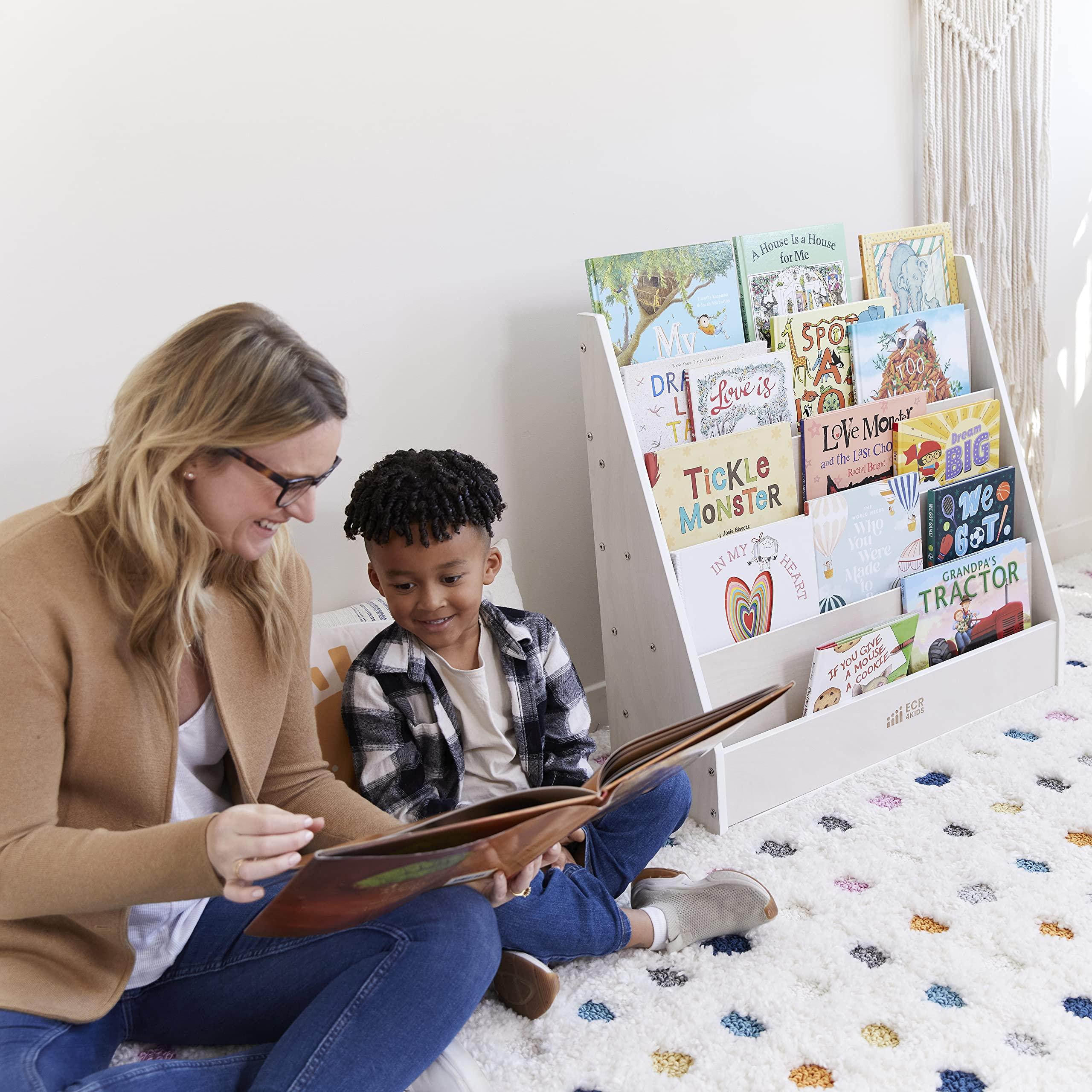ECR4Kids ECR4Kids Streamline Single-Sided Book Display with Storage, Classroom Bookshelf, White Wash
