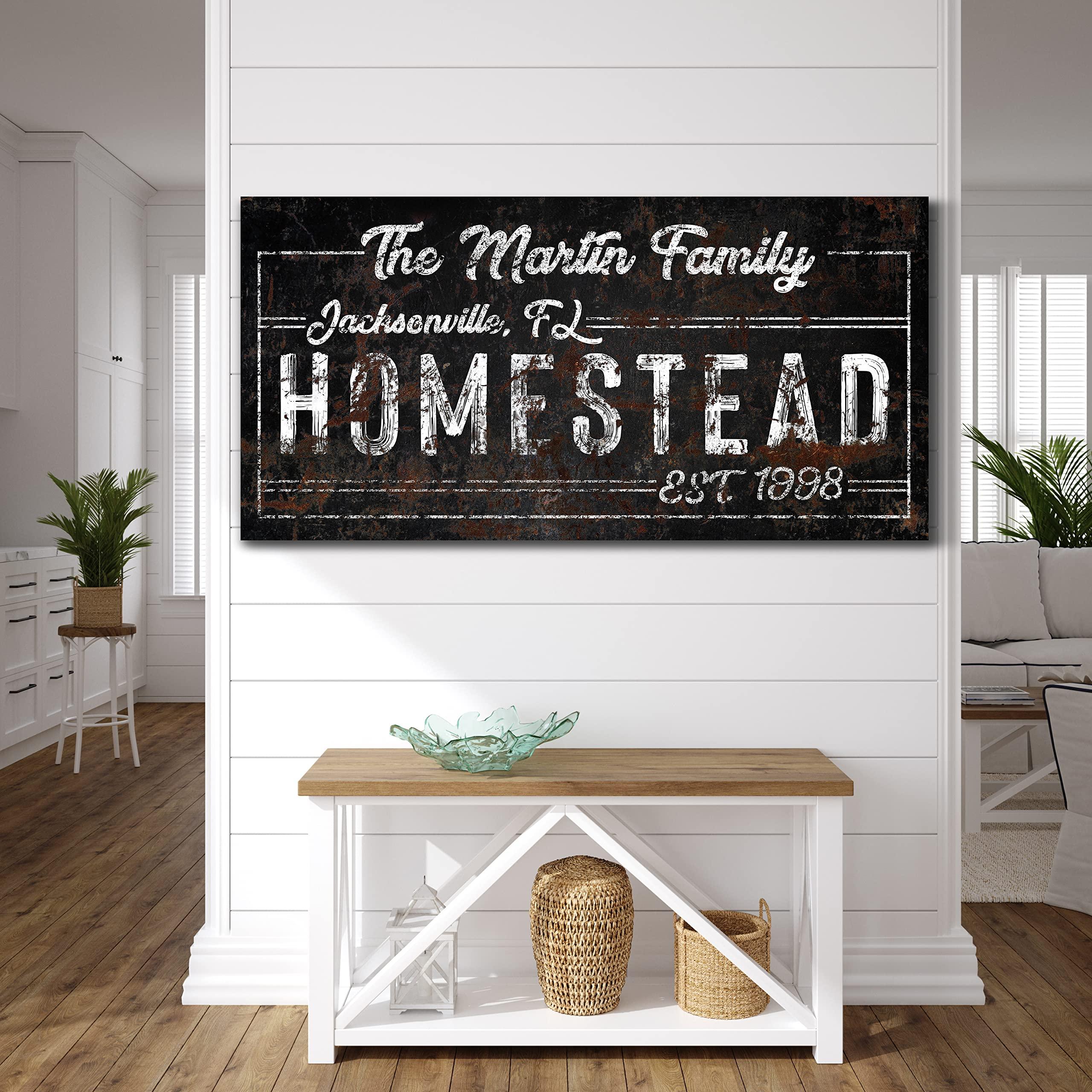 Generic Custom Homestead Sign, Family Homestead Sign, Rustic Homestead Sign, Homestead Home Art, Vintage Farmhouse Wall Art, Large Canvas Print (24\'\' x 48\'\', Rustic Homestead Sign)