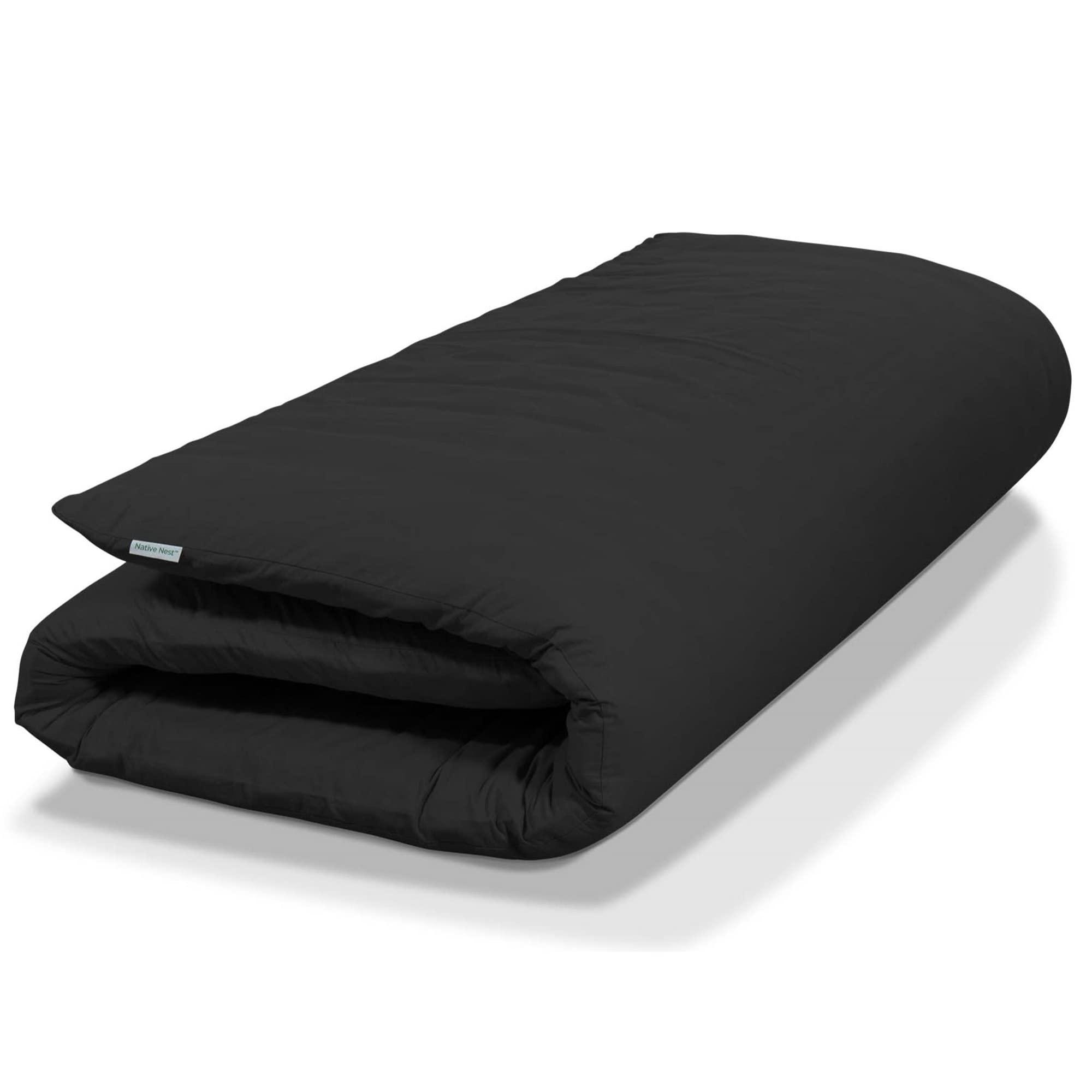 Native Nest Native Nest Japanese Futon Floor Mattress - Medium Firm Futon Mattress for Sleeping - Shikibuton - Foldable and Portable Japanese Bed (Black, Twin)