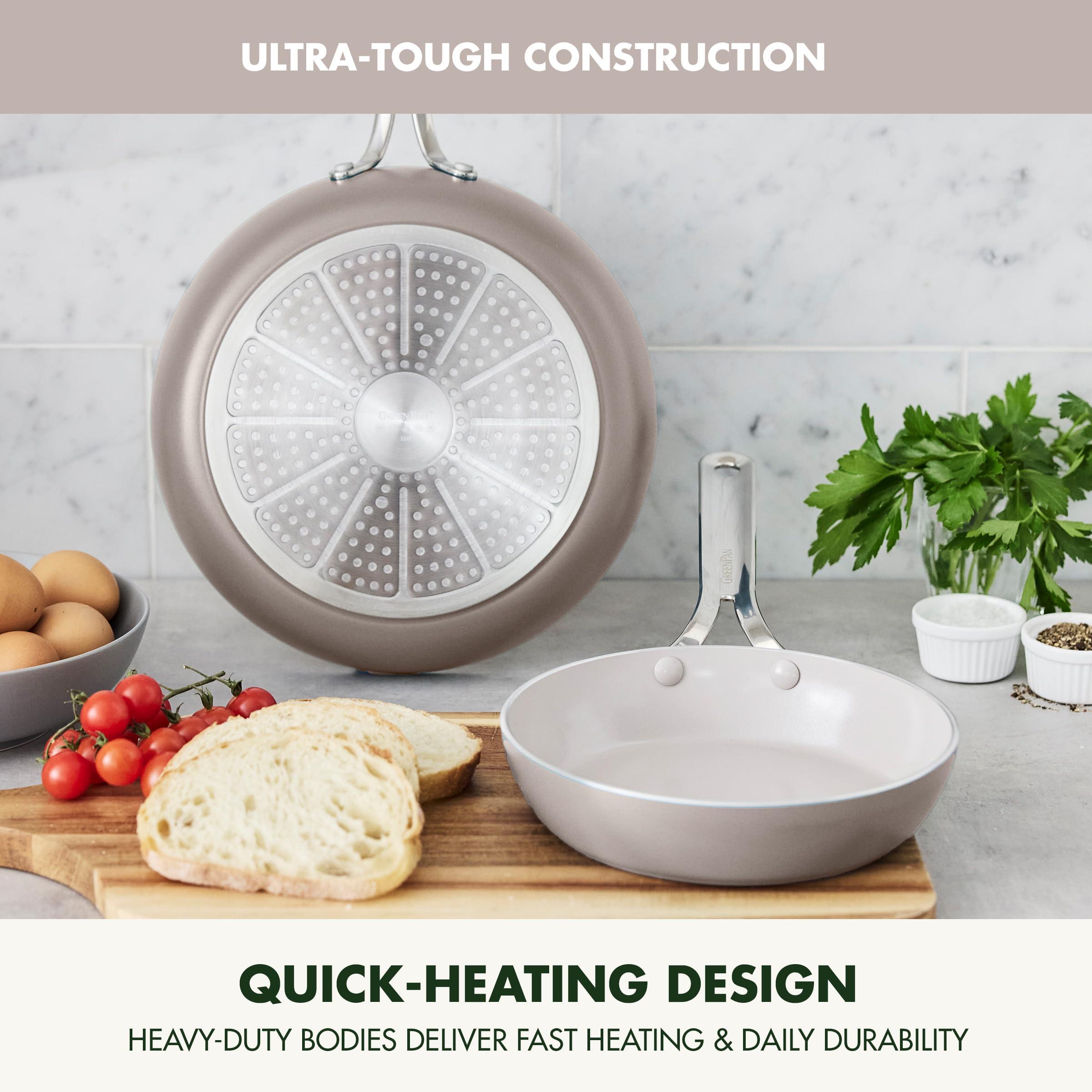 GreenPan GreenPan Nova 8in and 10in 2 Piece Frying Pan Skillet Set, Healthy Ceramic Nonstick, PFAS-Free, Induction Suitable, Dishwasher and Oven Safe, Clay