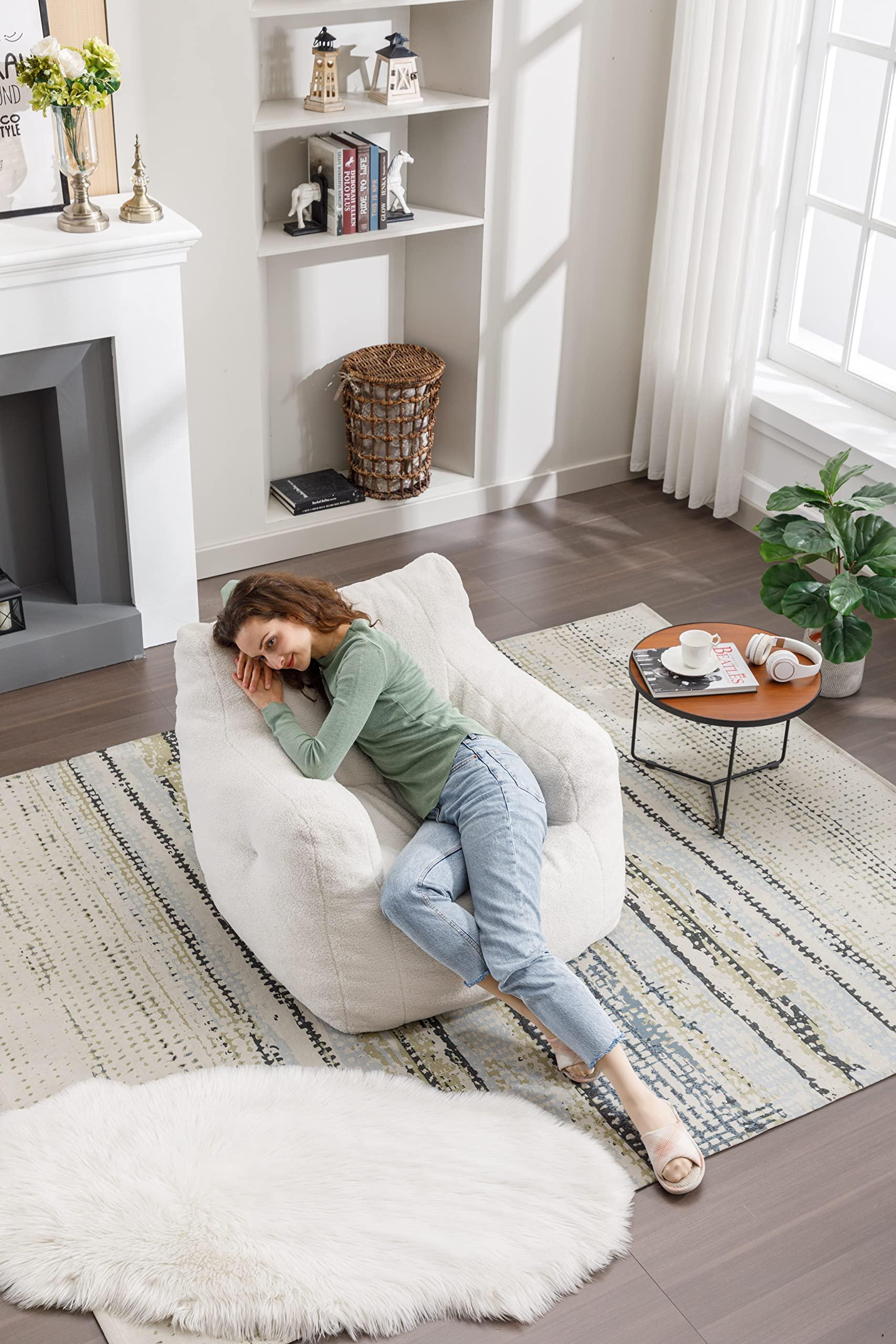 ERILEWE COLLECTION ERILEWE COLLECTION Modern Soft Faux Fur Teddy Fabric Tufted Uphostery Bean Bag Armchair