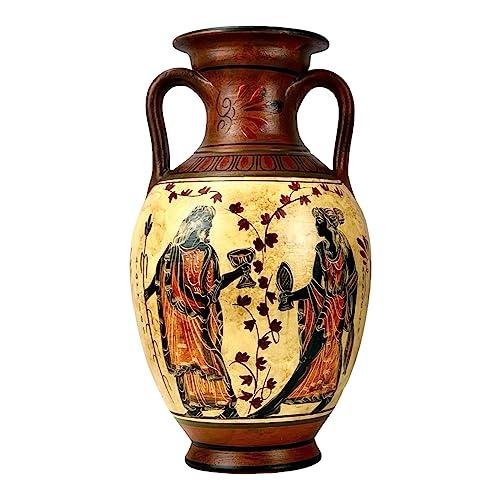 greekartshop Ancient Greek Vase Amphora Goddess Athena & Aphrodite & God Dionysus 10.24\'\' Handmade Ceramic Red & Orange Round Vase