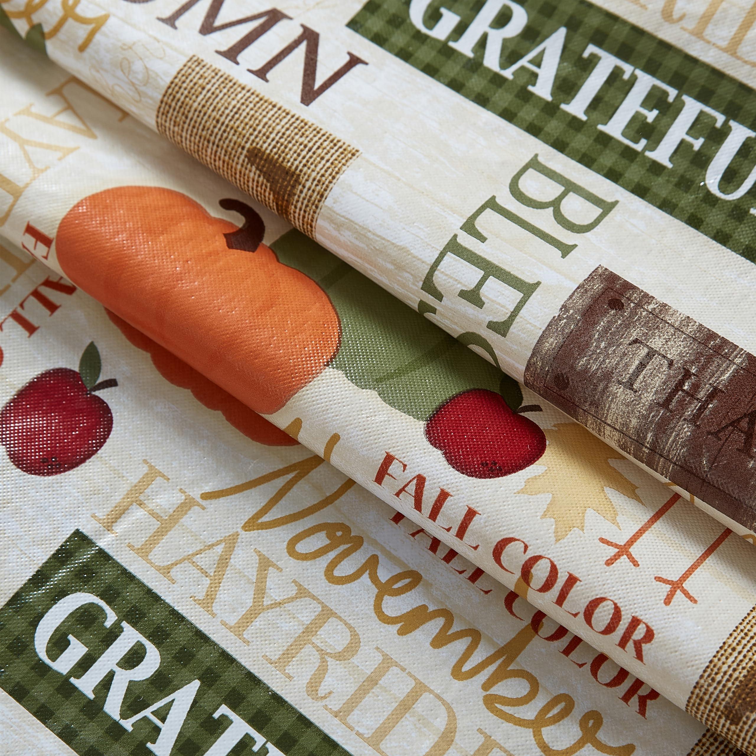 Newbridge Newbridge Fall Hayride and Happy Scarecrow Thanksgiving Vinyl Flannel Backed Tablecloth, Gingham Turkeys and Pumpkin Rustic Autumn Vinyl Tablecloth with Flannel Backing, 70 Round