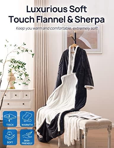 Westinghouse Westinghouse Electric Snuggle Throw Blankets with Foot Pocket, Wearable Heated Blanket with Sleeves, 6 Heating Levels & 2 to 10 Hours Heating Time Settings, 50 * 70\"+18\", Grey