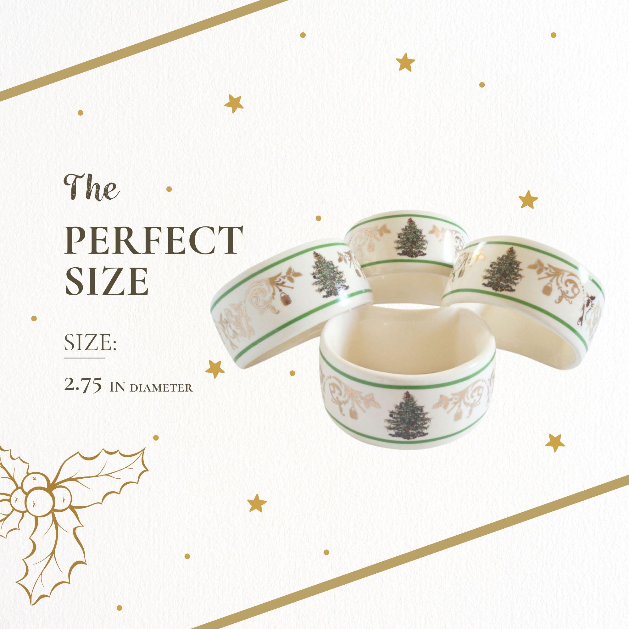 Spode Spode Christmas Tree Gold 2.75\" Napkin Ring (Set of 4) - Elegant 22K Gold Accented Holiday Napkin Rings, Fine Porcelain Christmas Table Setting Dcor - Ideal for Holiday Dinnerware & Festive Gifting