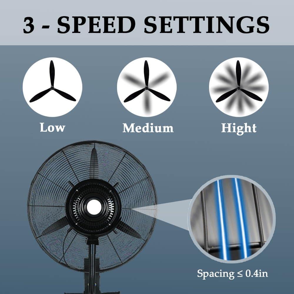 JLMWG Cooling Misting Fan 3-Speed Industrial Fan With 11 Gallon Tank 25.6in/30in Pedestal Fan For Warehouse, Workshops, Garage, Factory, And Basemen(30in/380w)