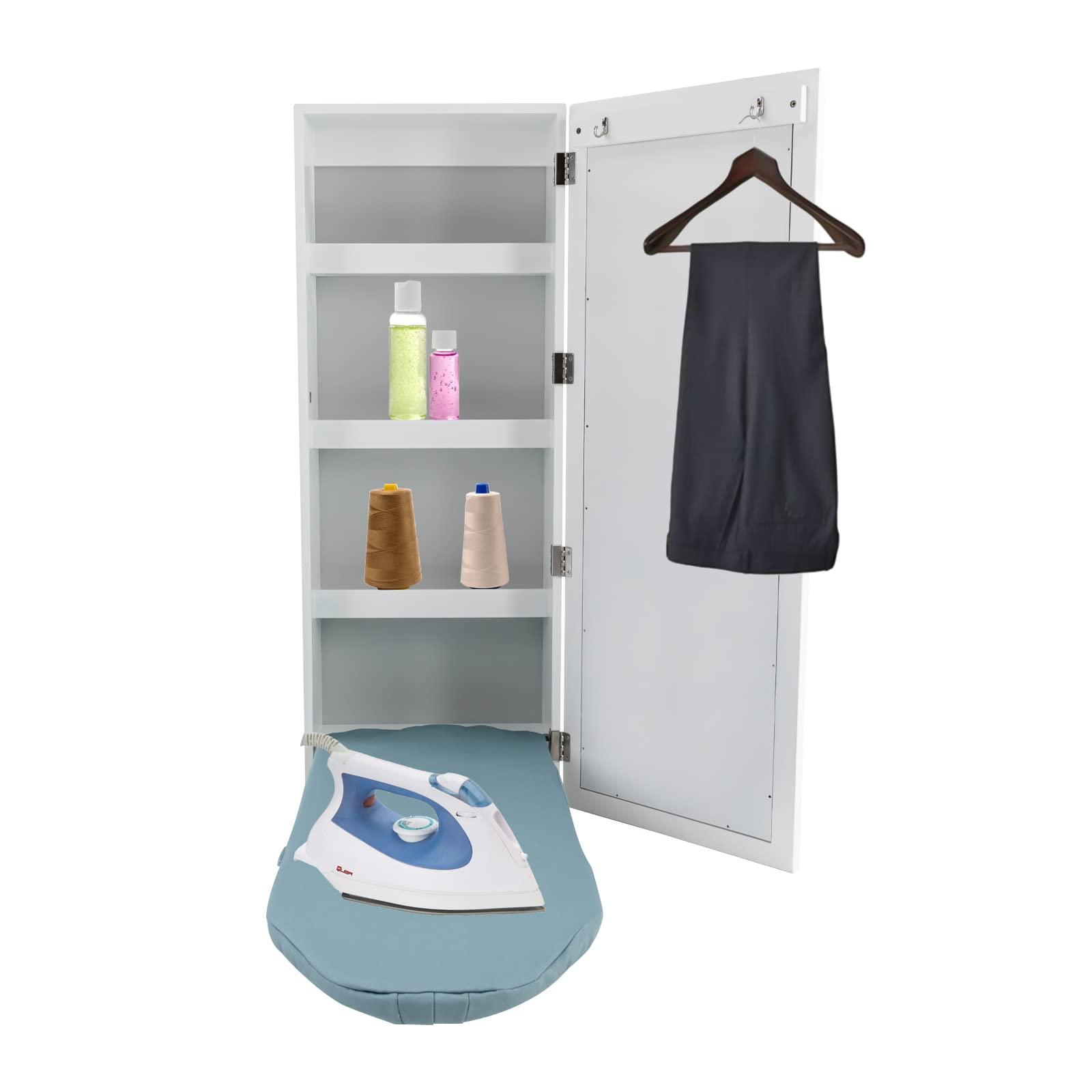 InSyoForeverEC Ironing Board Cabinet Wall Mounted, Cabinet with Built-in Ironing Board, Foldable Ironing Storage Station with Mirror for Home, Apartment & Small Spaces, Easy-Release Lever