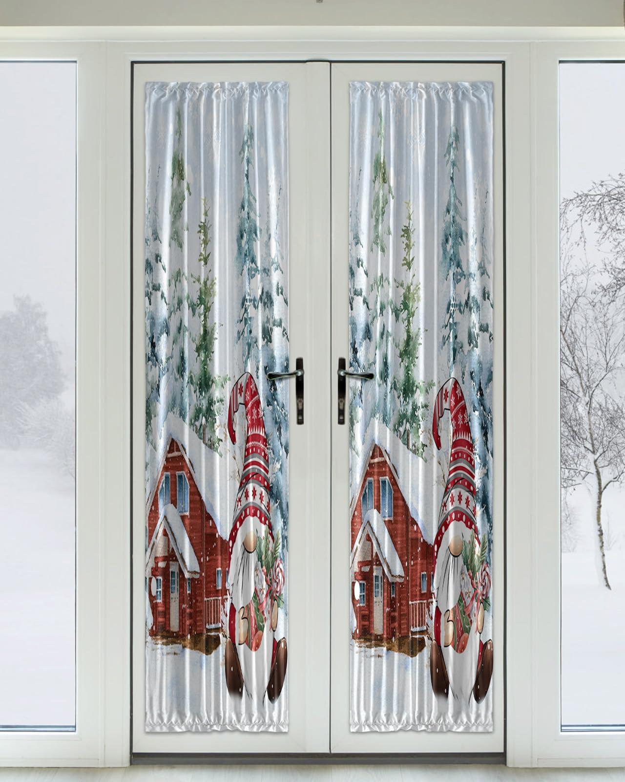 ZOE GARDEN ZOE GARDEN Farmhouse Gnomes Blackout Door Curtains for French, Glass,Front, Back, Patio Door, Thermal Insulated Rod Pocket Window Curtain Drapes with Tiebacks, Christmas Pine Tree 25"x72"