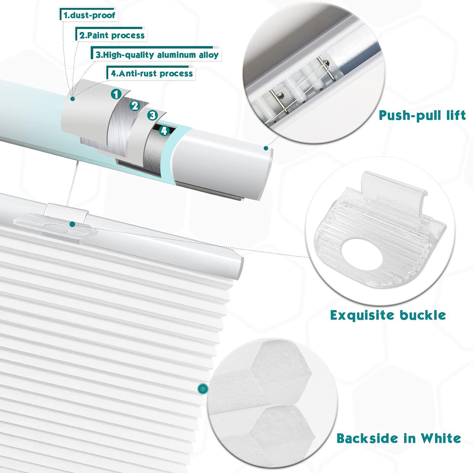 Keego Keego Cordless Cellular Shades Top Down Bottom Up, Custom Cut to Size Waterproof Window Blind, 36" W x 48" H, White, Honeycomb Blinds for Bathroon Kitchen Windows Doors