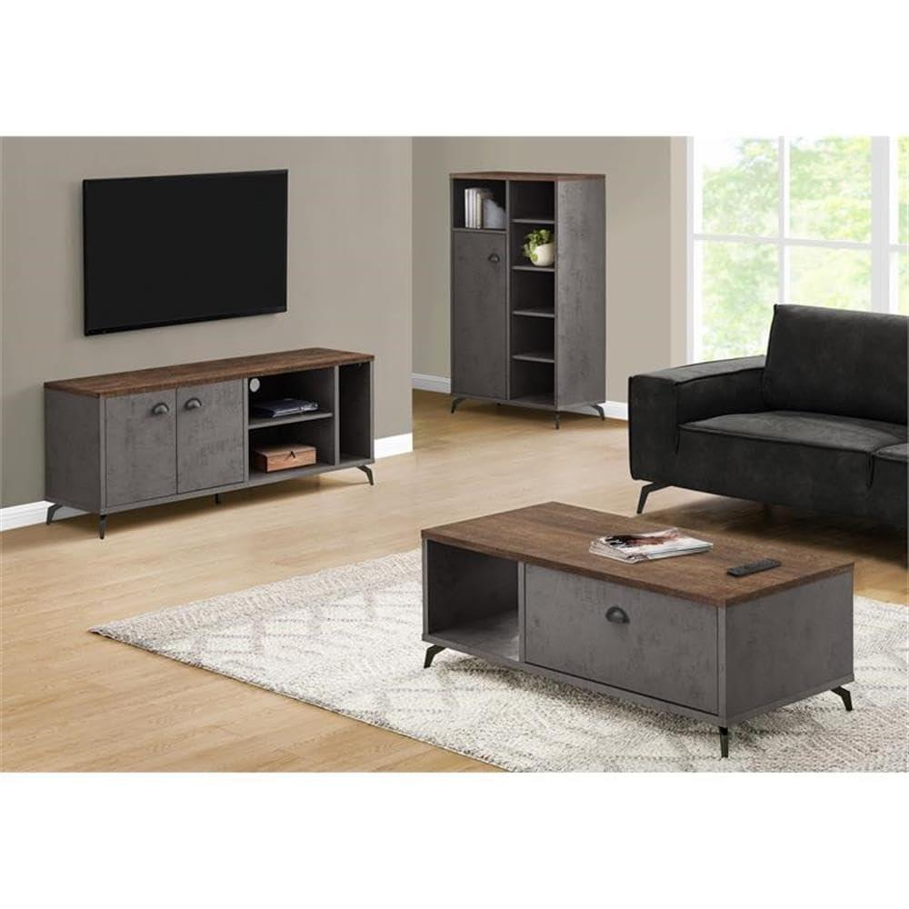 Monarch Specialties Monarch Specialties I 2831 Tv Stand, 60 Inch, Console, Media Entertainment Center, Storage Cabinet, Living Room, Bedroom, Laminate, Metal, Grey, Brown