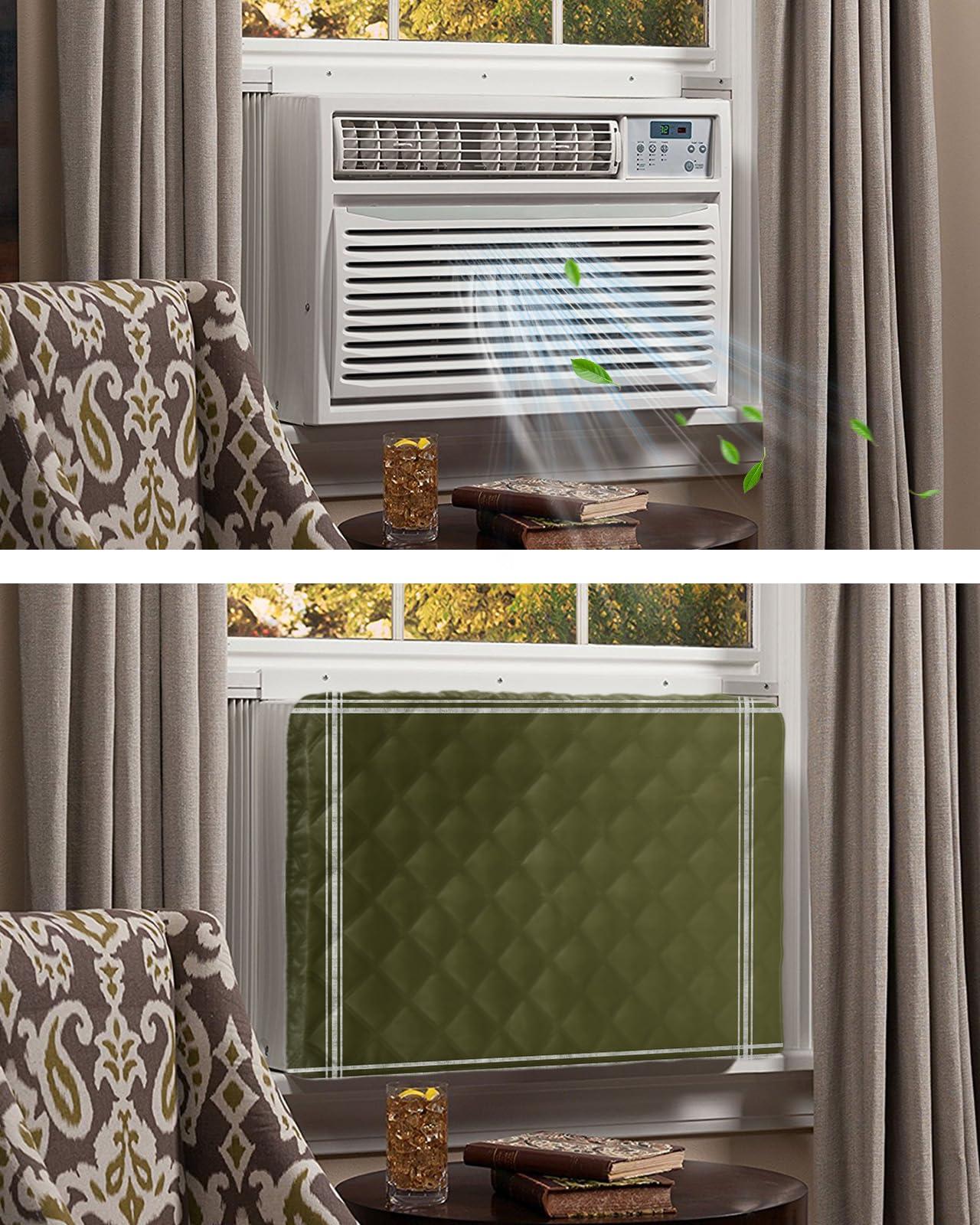 QueenKer QueenKer Indoor Air Conditioner Cover, Solid Color Dark Olive Green Waterproof Indoor AC Cover Inside Window AC Cover with Free Elastic Straps for Window Units, 21 X 15 X 3.5 Inch