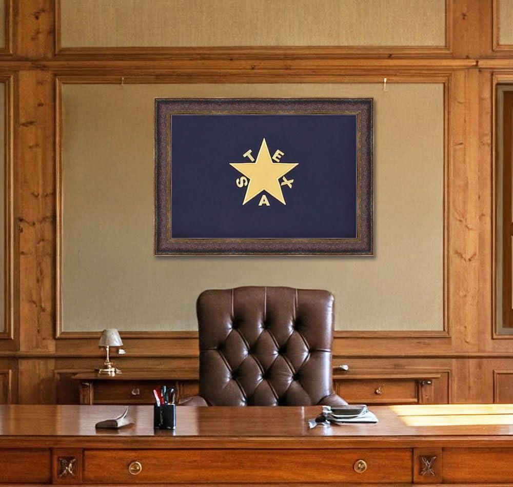 Wall Art Giant Wall Art Giant | Framed De Zavala Blue Texas Flag | Real Cotton Cloth Embroidered Flag with Frame | Hand Stretched | Custom Framed under 2.5mm thick crystal clear acrylic glass | Made In USA 23X31 Inches
