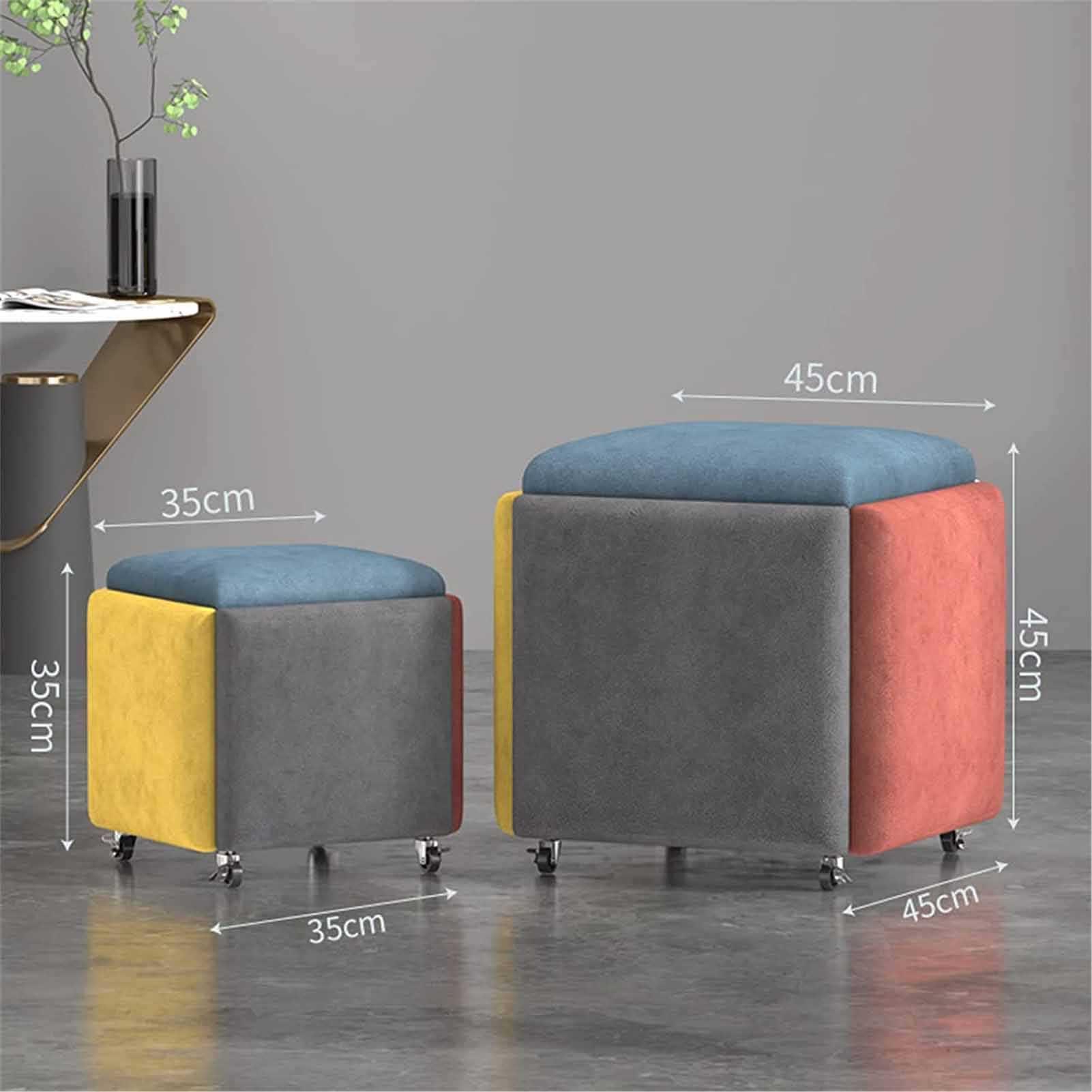 DYKKLKQ DYKKLKQ 5-in-1 Cube Nesting Ottoman Stool, Footstool, Stackable Sofa Chair, with Casters, for Bedroom, Living Room, Dining Room, Office