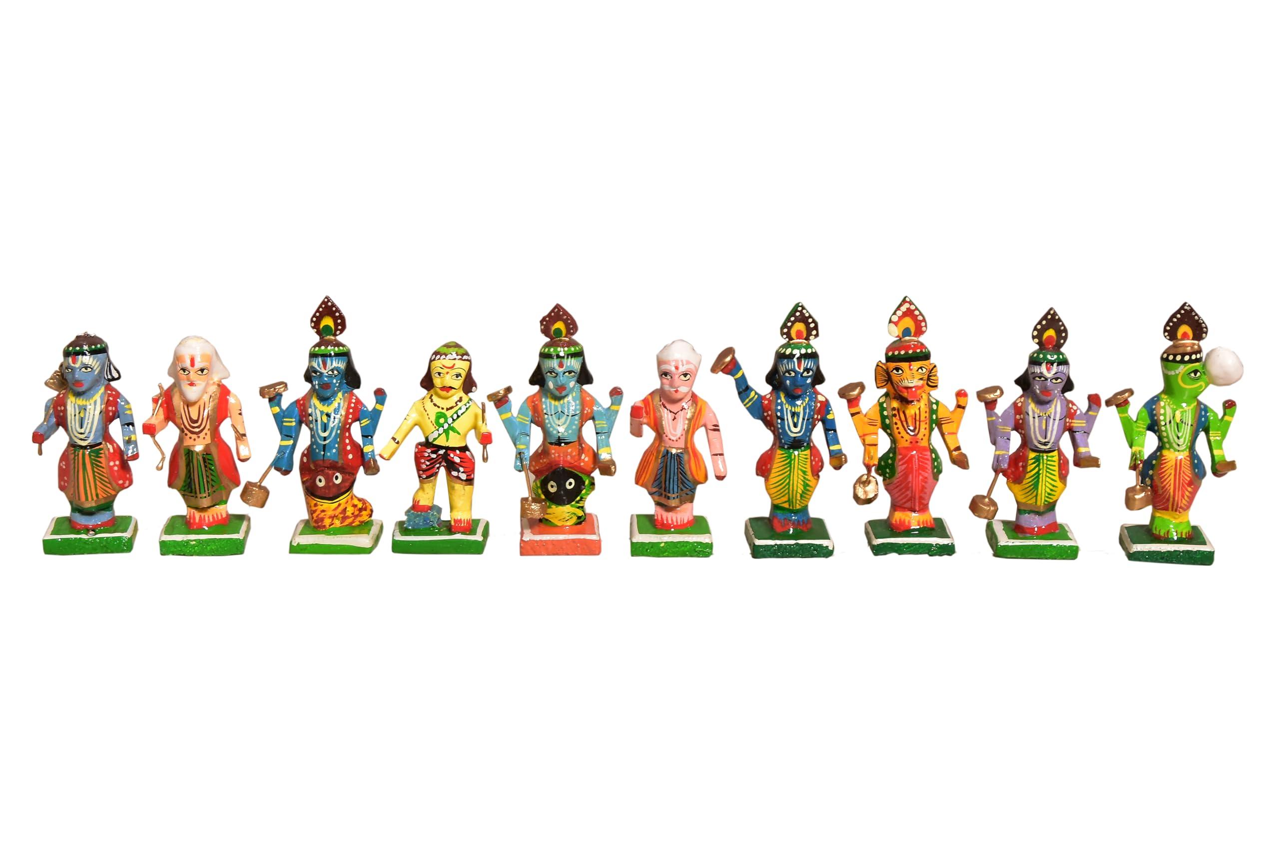 HAST SHILP HAST SHILP Wooden Vishnu Dashavataram Golu Navrathri Golu Dolls Set Collectible Handicraft Art (10cm x 4cm x 4 cm), Dasavatharam