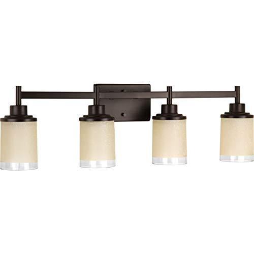 Progress Lighting Progress Lighting Alexa Collection 4-Light Etched Umber Linen with Clear Edge Glass Modern Bath Vanity Light Antique Bronze