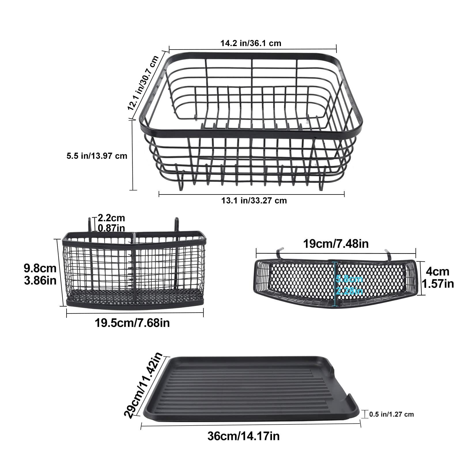 TQVAI TQVAI Kitchen Dish Drainer Rack with Drying Board and Full-Mesh Silverware Utensils Holder, Black