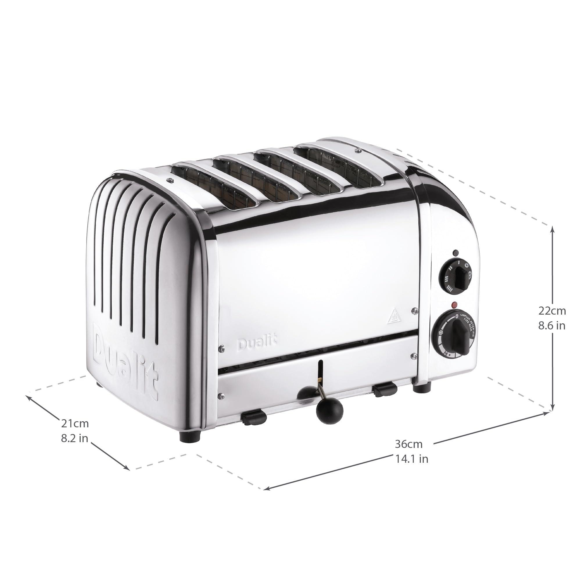 Dualit Dualit Classic 4 Slice NewGen Toaster - Stainless Steel - Hand Built in the UK - Replaceable ProHeat elements - Defrost Bread - Mechanical Timer - Polished Classic Toaster