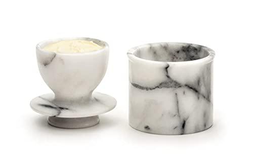 RSVP International RSVP International White Marble French Butter Pot, Holds One Stick or 1/2 Cup | Made From Natural White Marble | Keep Butter Fresh & Spreadable at Room Temperature in Crock Dish