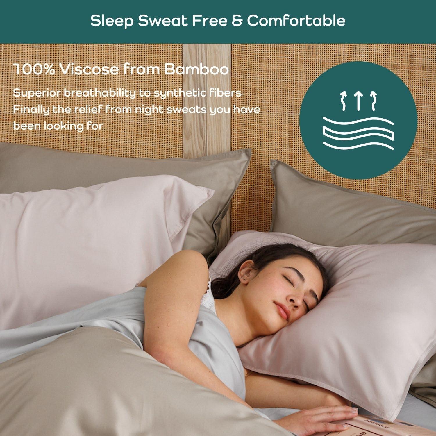 Bamtek Bamtek 100% Viscose from Bamboo Sheets California King Size, Super Soft Bedding Set, 4PC Cooling Sheets for Hot Sleepers, Vegan Silk Moisture Wicking, Organically Grown Bedsheet, Grey Mist (72x84x17)