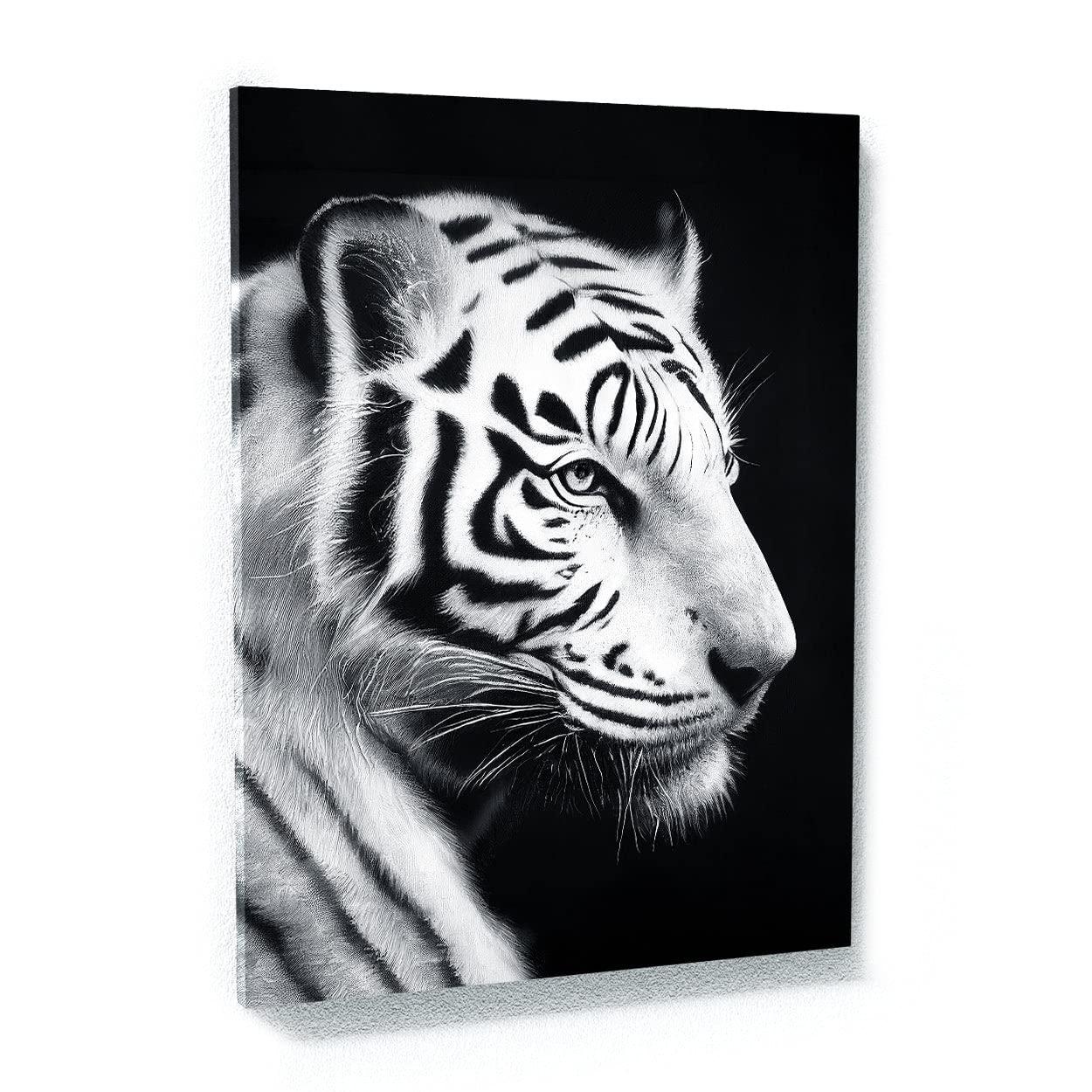 Sense Canvas Sense Canvas White Tiger Profile Black And White Canvas Art - Home Decor Wall Art Print Poster Painting Large 30x40 / 0.75\"