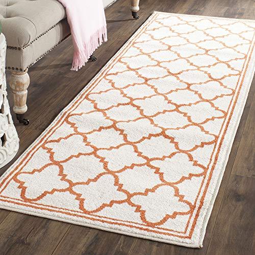 Safavieh SAFAVIEH Amherst Collection Runner Rug - 2\'3\" x 7\', Navy & Beige, Moroccan Trellis Design, Non-Shedding & Easy Care, Ideal for High Traffic Areas in Living Room, Bedroom (AMT422P)