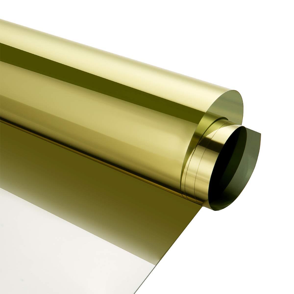 Kinsolar Reflective Privacy Window Film One Way Mirror Film Self-Adhesive Heat Control Window Tint Vinyl Sun Blocking for Glass See Out not in, 35.4Inch x 16.5Feet, Gold Silver