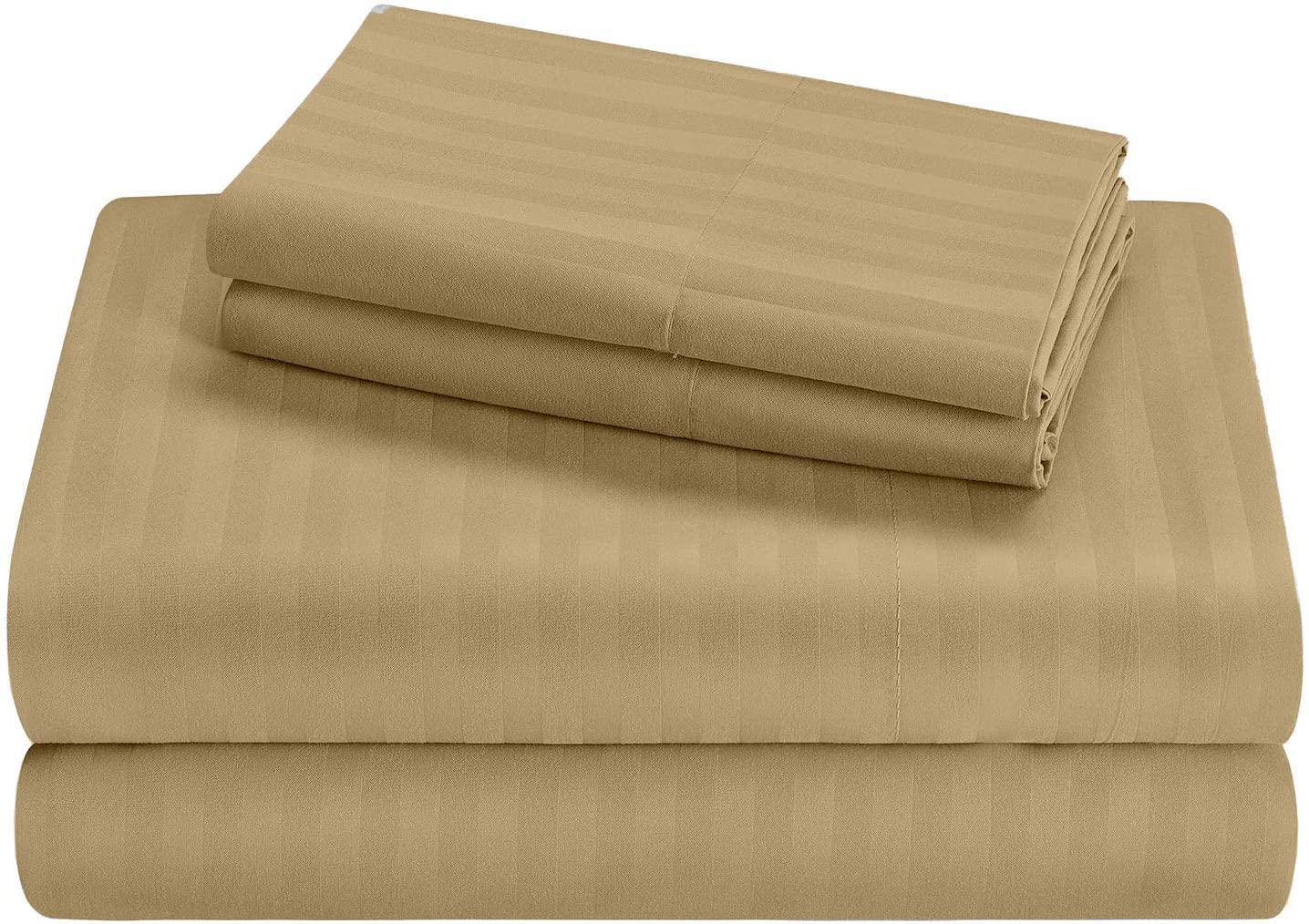 LuckShree LuckShree RV Sheets Striped Pattern RV Camper King 72\" X 80\" 4-PC Sheet Set 600 Thread-Count 100% Soft Luxury Egyptian Cotton Made for RV Camper Boat Motorhomes, 15-Inch Deep Pockets - Taupe Stripe