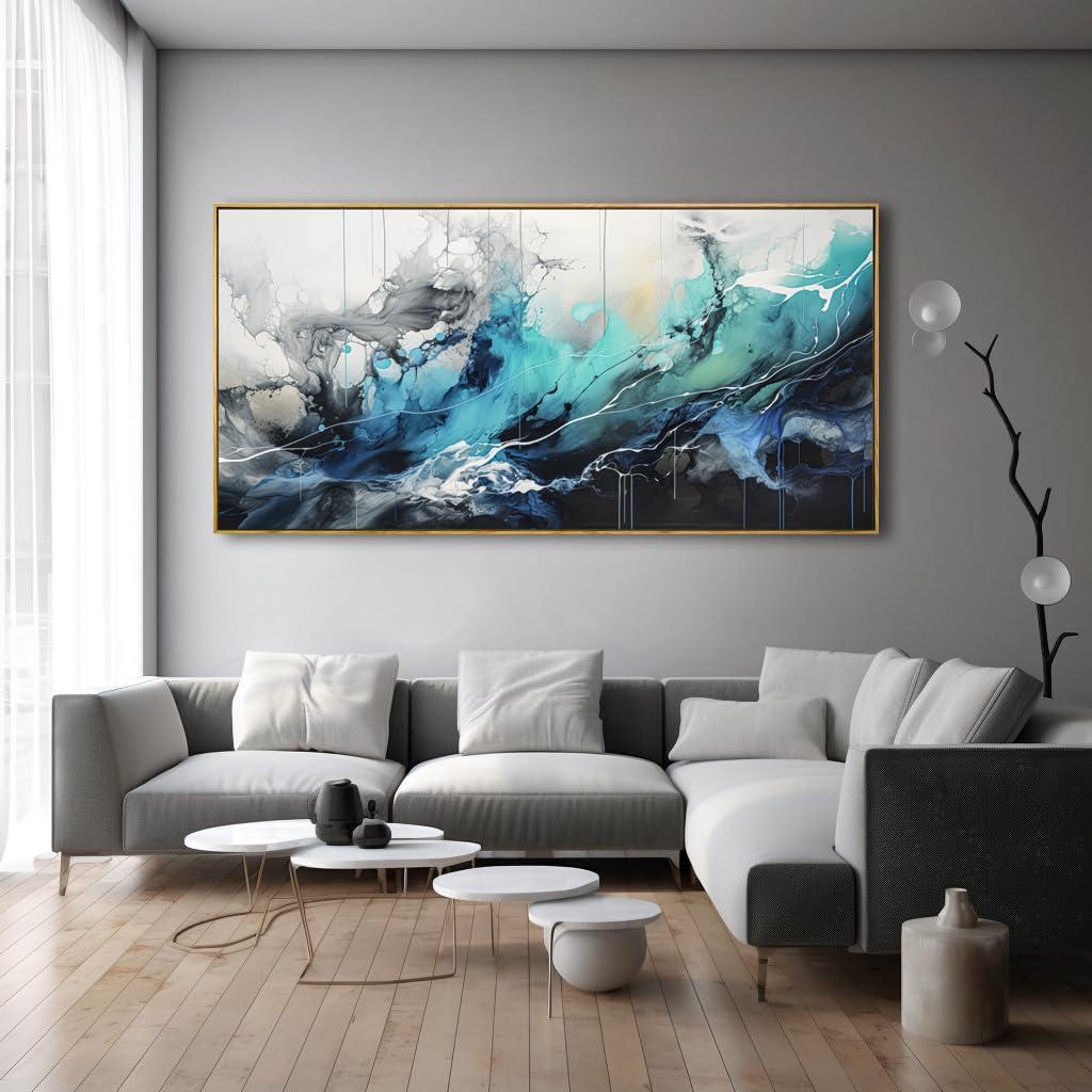 liysawg Wall Art Abstract Canvas Painting Teal Blue Modern Artwork for Living Room Bedroom Dining Room Home Office Decor 30\"x60\" with Framed
