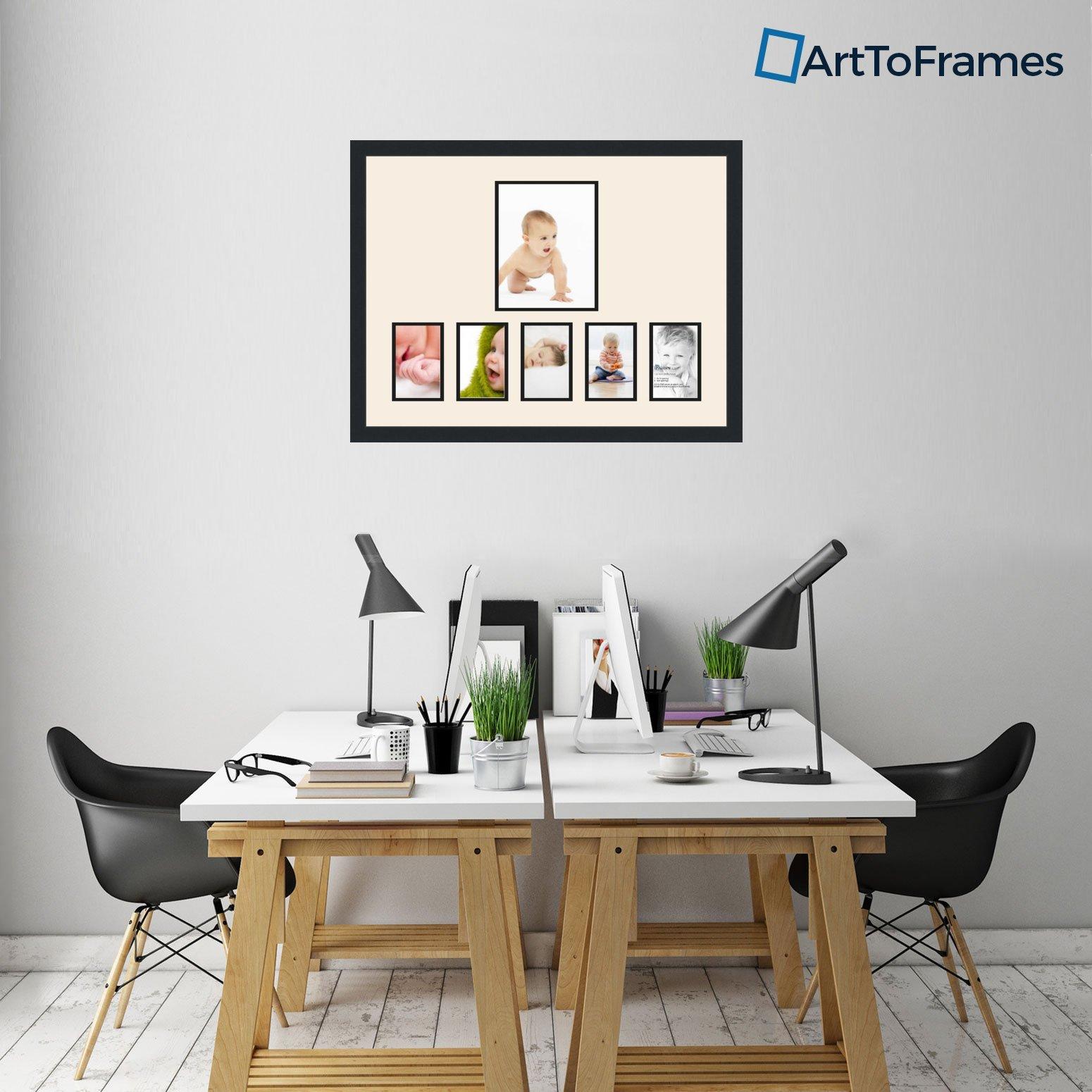 ArtToFrames Art to Frames Double-Multimat-1068-824/89-FRBW26079 Collage Photo Frame Double Mat with 1 - 8x10 and 5 - 4x6 Openings and Satin Black Frame