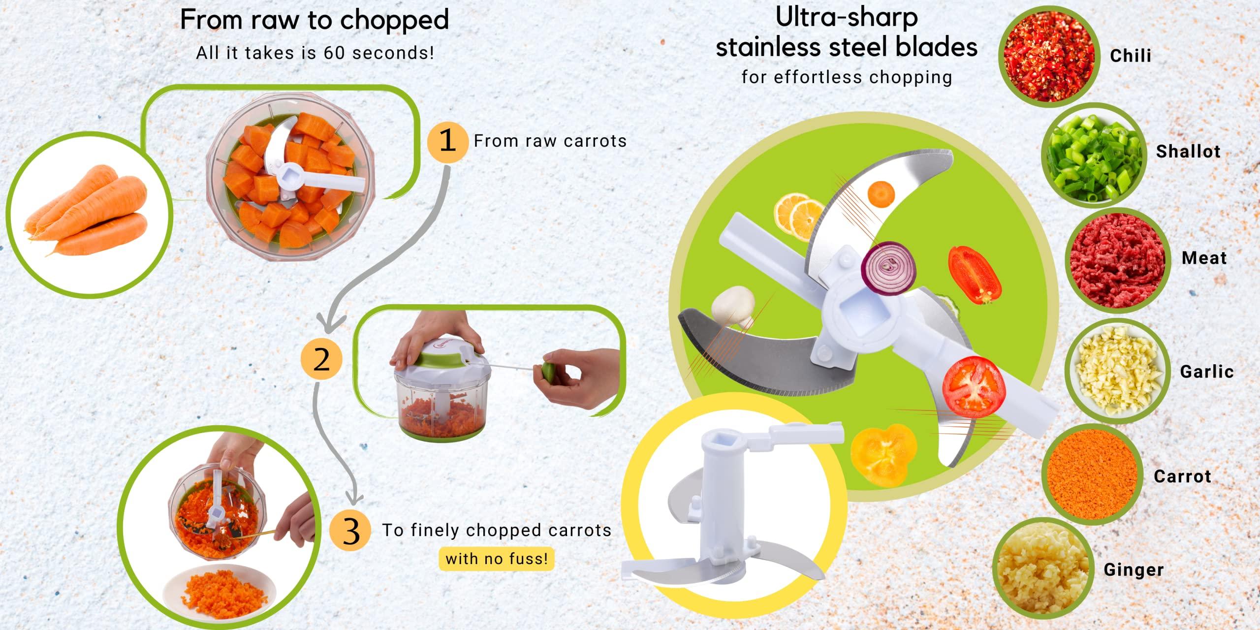 Brieftons Brieftons QuickPull Manual Food Chopper: Large 4-Cup Powerful Hand Pull Chopper/Mincer/Mixer Blender to Chop Onion, Garlic, Vegetables, Fruits, Herbs for Salsa, Salad, Pesto, Puree, Indian Cooking