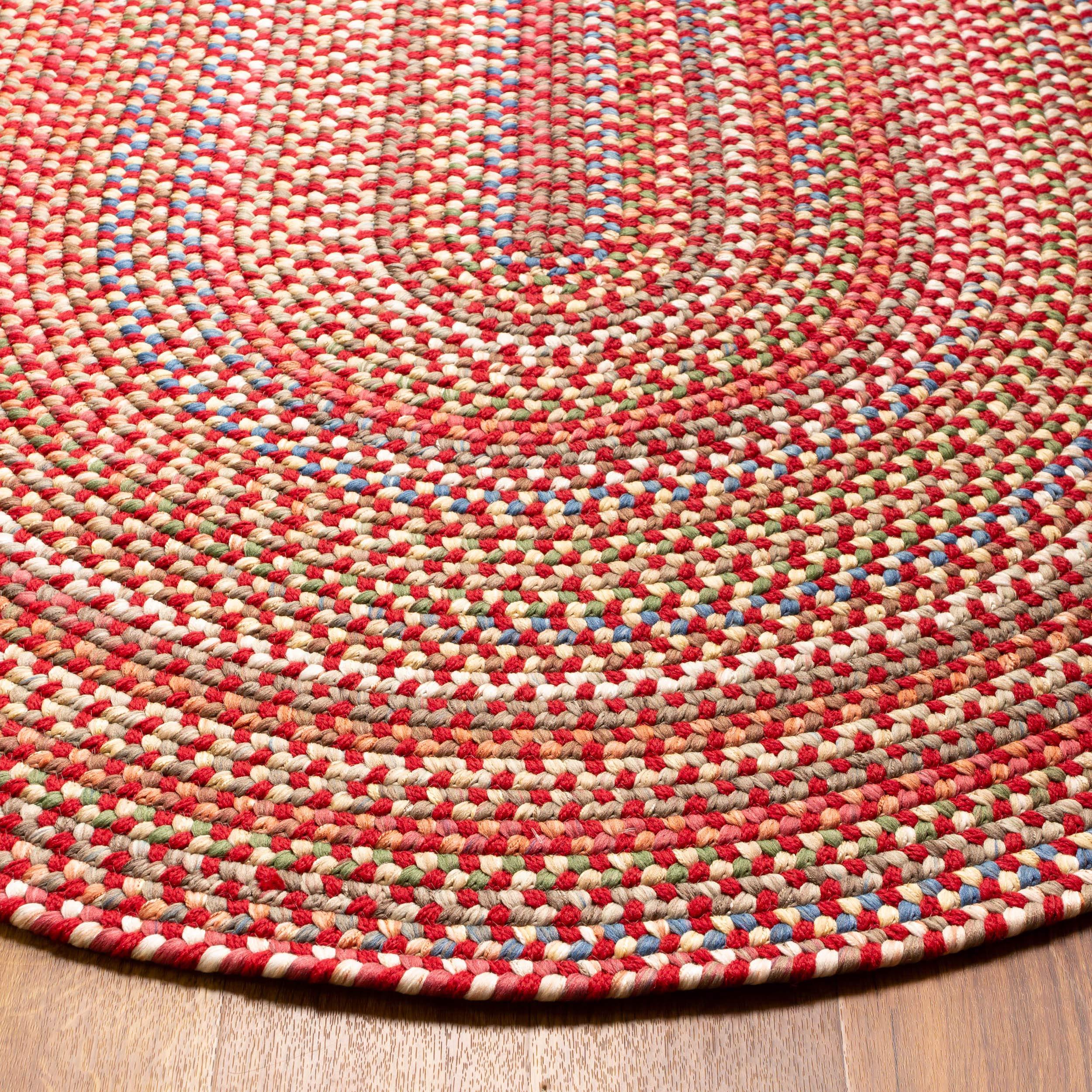 Super Area Rugs Super Area Rugs Roxbury American Made Braided Rug for Indoor Outdoor Spaces, Red/Natural Multi, 3' X 5' Oval