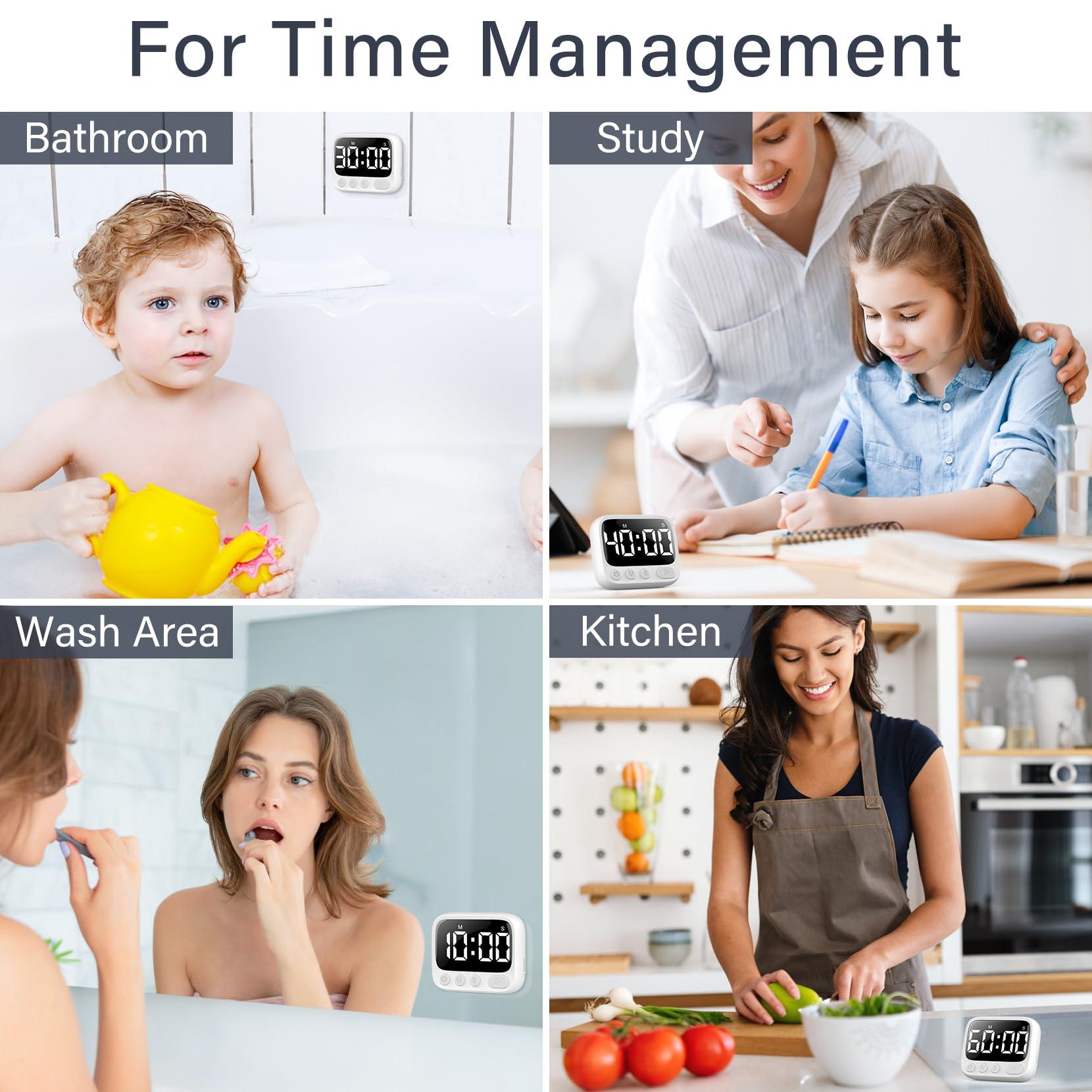 HAUKINIX HAUKINIX Shower Timer Waterproof Bathroom Timer Toilet Timer Digital Kitchen Timer for Wall Mount, Study Timer w/Foldable Stand, Countdown Timer Stopwatch w/Suction Cup for Swim, Rechargeable, White