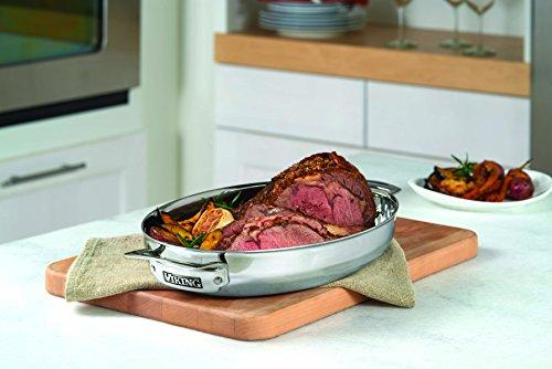 Viking Culinary Viking Culinary 3-Ply Stainless Steel Oval Roasting Pan, 8.5 Quart, Includes Metal Induction Lid & Rack, Dishwasher, Oven Safe, Works on All Cooktops including Induction