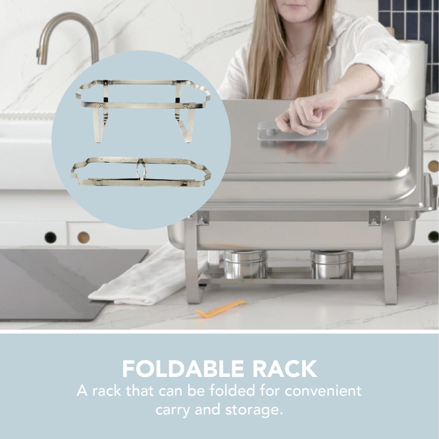 ALPHA LIVING ALPHA LIVING 70014-GRAY 4 Pack 8QT Chafing Dish High Grade Stainless Steel Chafer Complete Set, 8 QT, Alpine Gray Handle