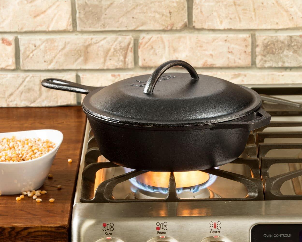 Lodge Lodge Pre-Seasoned 2-in-1 Cast Iron Combo Cooker - 3.2 Quart Deep Pot Cooker + 10.25 Inch Frying Pan - Use in the Oven, on the Stove, Grill, or Over a Campfire - Use to Sear, Saut, Broil, Fry- Black