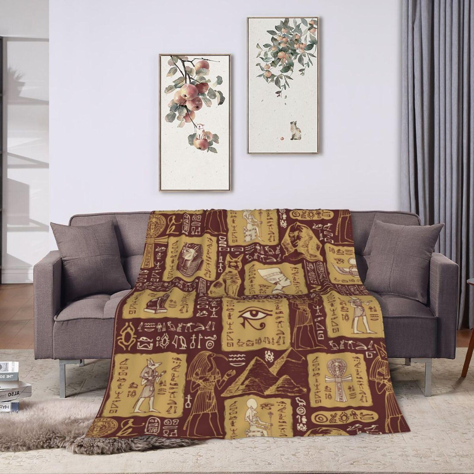 HDAODNM Ancient Egypt Throw Blanket Egyptian Blankets for Couch Bed Sofa and Home Decor Hieroglyphs Blankets Egypt Throw Blankets 80\"X60\"