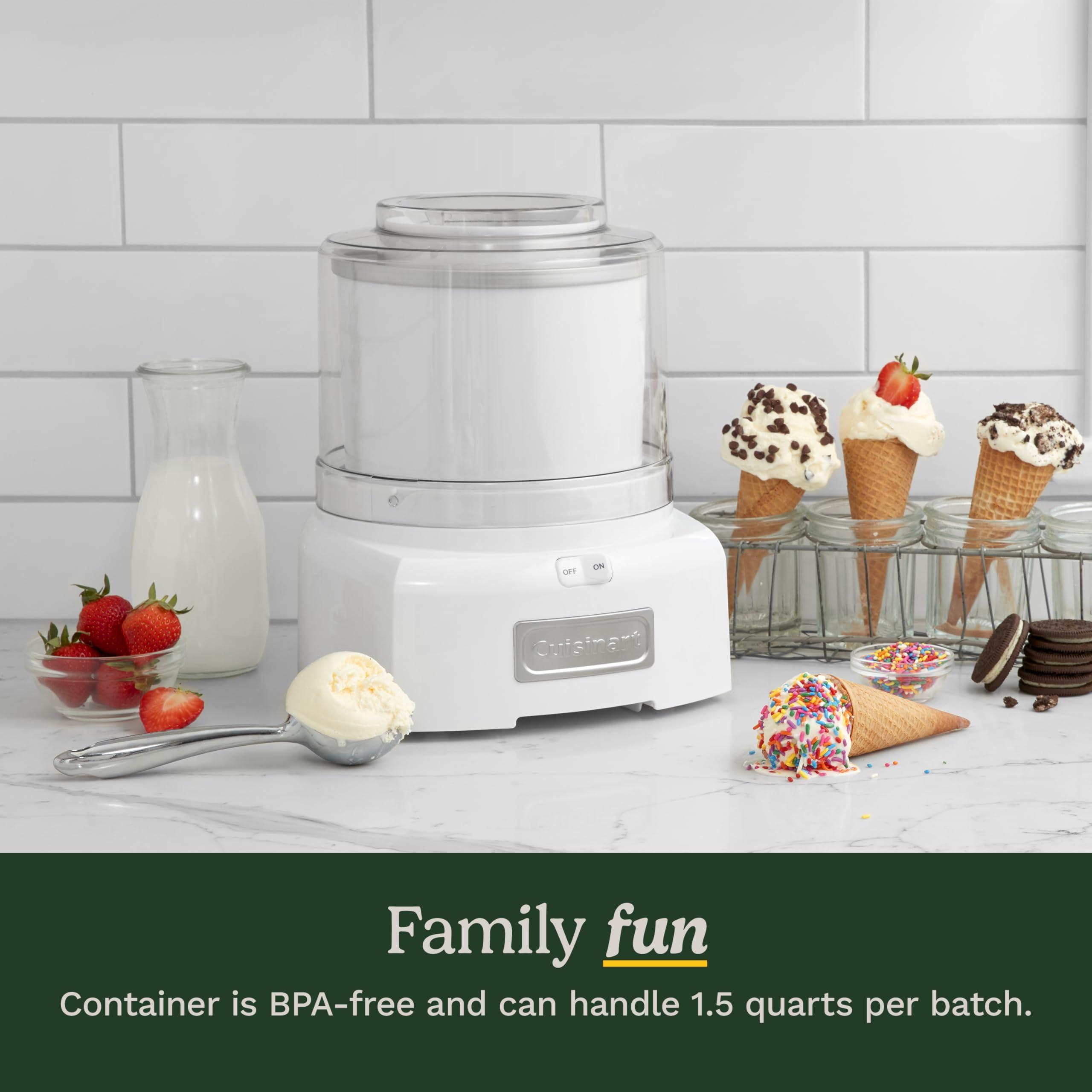 Cuisinart Cuisinart Ice Cream Maker Machine, 1.5 Quart Sorbet, Frozen Yogurt Maker, Double Insulated, White, ICE-21P1