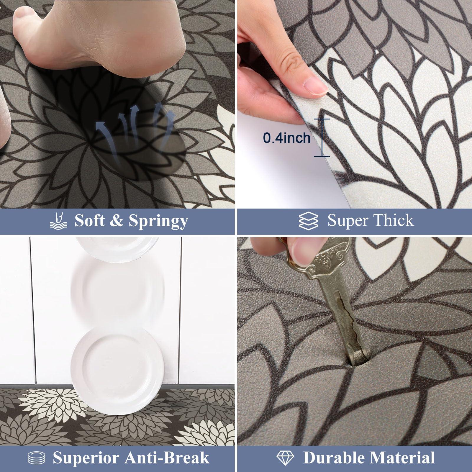 HEBE HEBE Anti Fatigue Kitchen Rug Sets 2 Piece Non Slip Kitchen Mats for Floor Cushioned Kitchen Rugs and Mats Waterproof Comfort Standing Mat Runner for Kitchen,Home Office,Sink,Laundry