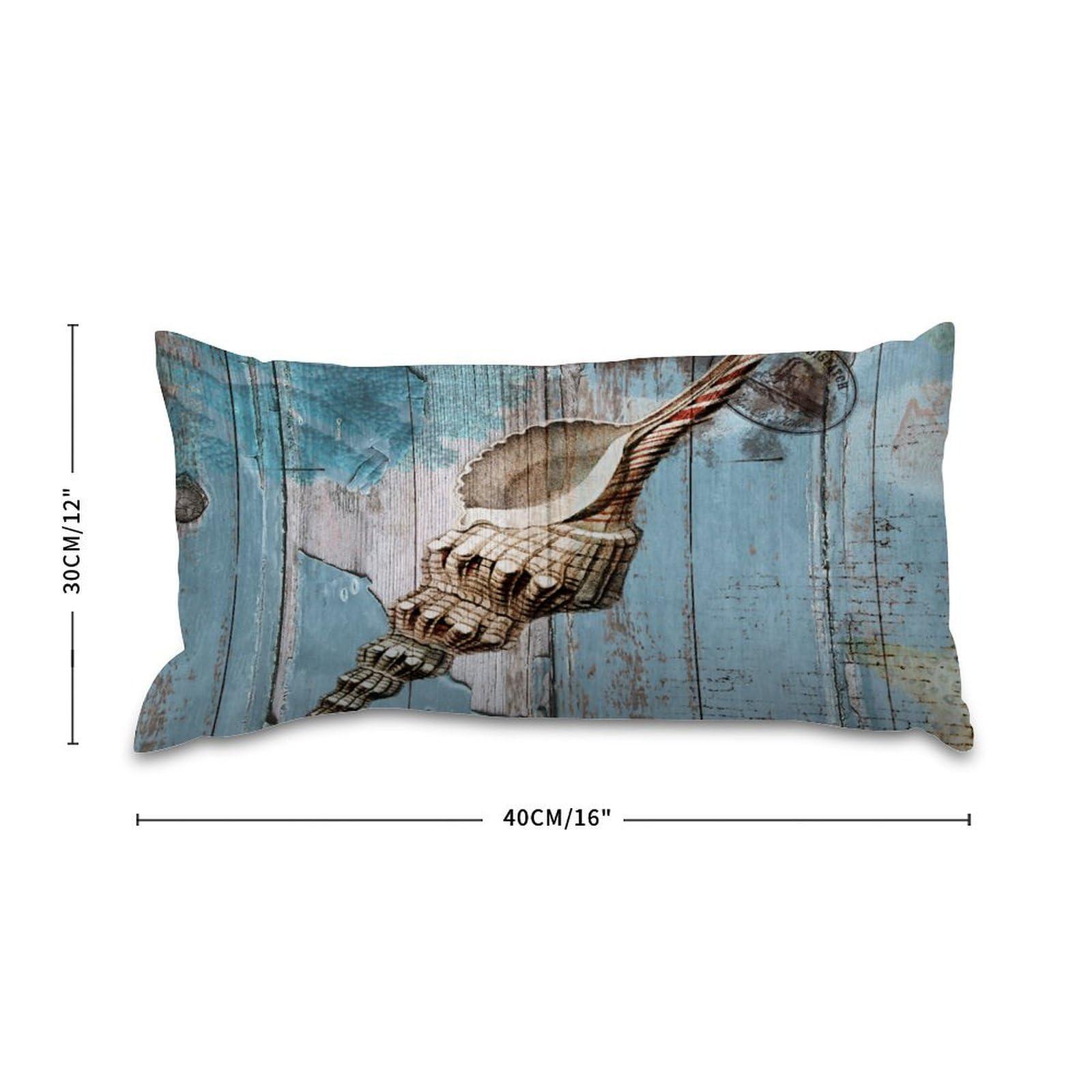 luckluccy luckluccy Conch Beach Pillow Cover Blue Wood Grain Lumbar Pillowcases Beach Themed 12x16in Decorative Pillow Home Cotton Linen Mediterranean Style Pillow Cover for Sofa Couch Bedroom Living Room