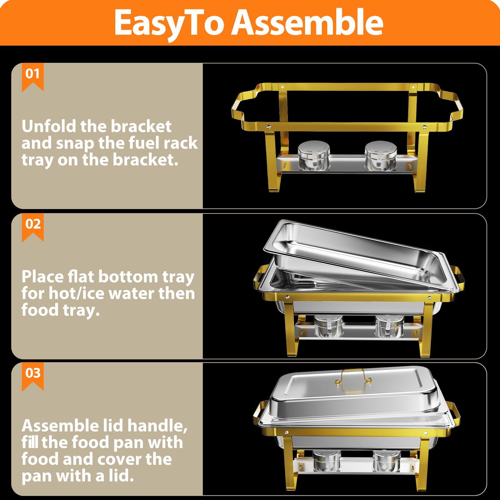 ROOMTEC ROOMTEC Chafing Dishes for Buffet 4 Pack, 8QT 304 Stainless Steel Chafing Dish Buffet Set, Chafers and Buffet Warmers Sets for Birthday, Wedding, Rolled-Edge Design, Gold and Silver