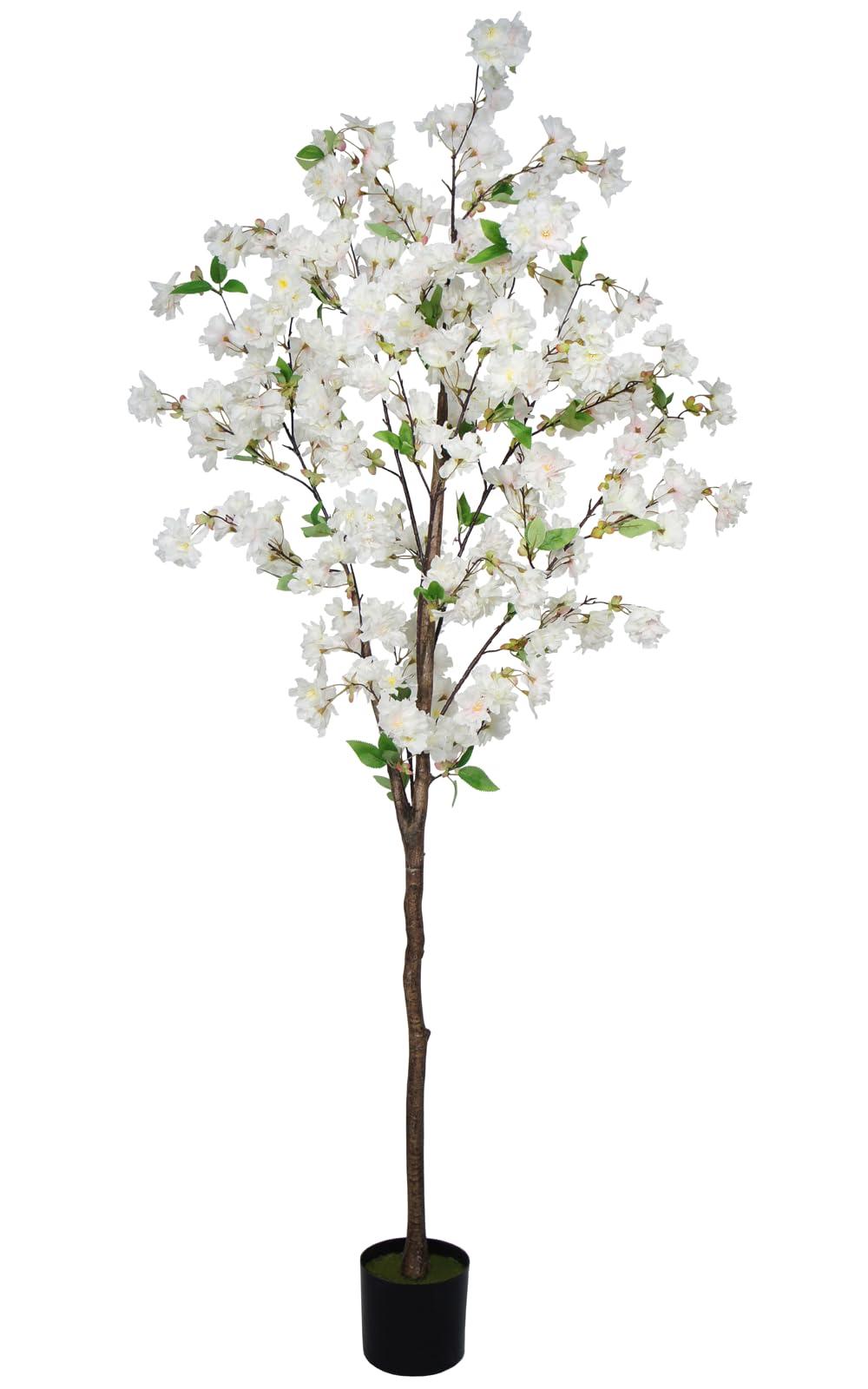 TDIAOL 6FT Artificial Cherry Blossom Tree, Lifelike White Cherry Plant in Pot for Indoor, Garden, Office, Wedding & Party Decoration