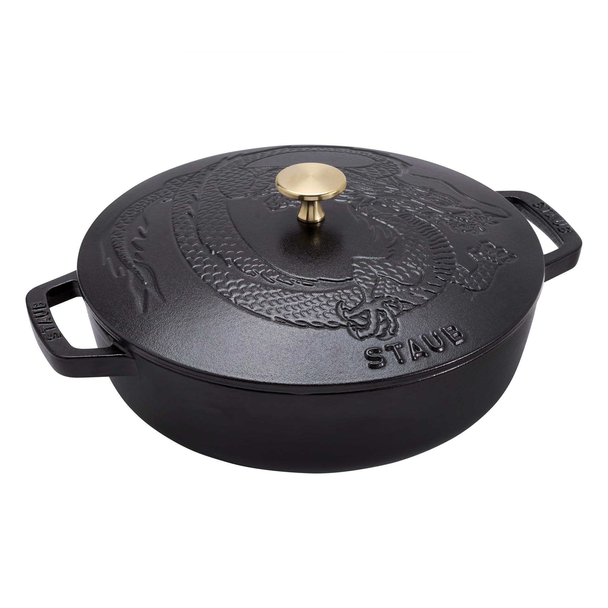 STAUB Staub Cast Iron 2.5-qt Braiser with Dragon Lid - Matte Black