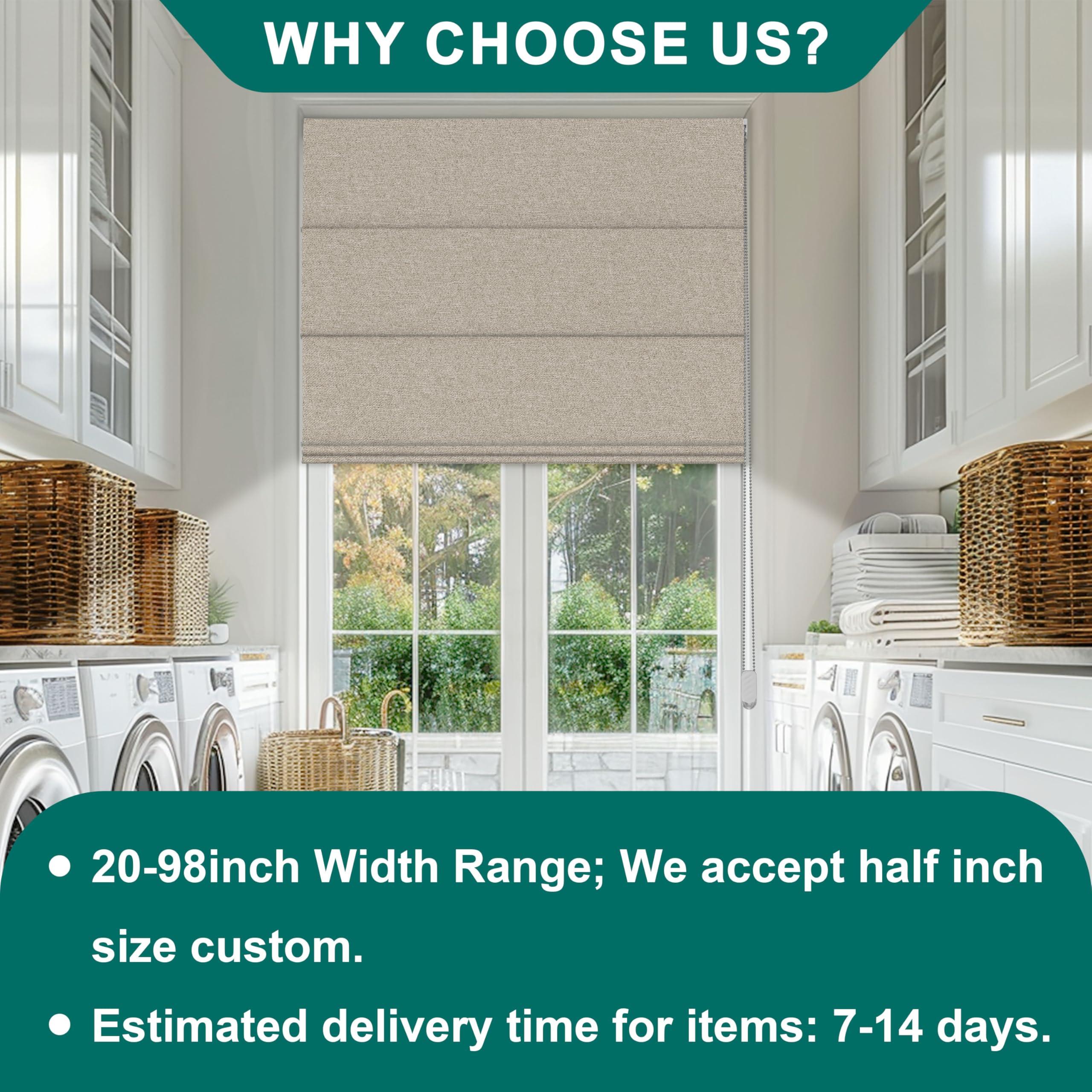 BERISSA BERISSA Blackout Roman Shades for Windows,Linen Roman Blinds,Room Darkening Thermal Insulated Pull Down Window Shades for Home Living Room Bedroom,Sand Brown,34" W x 66" H